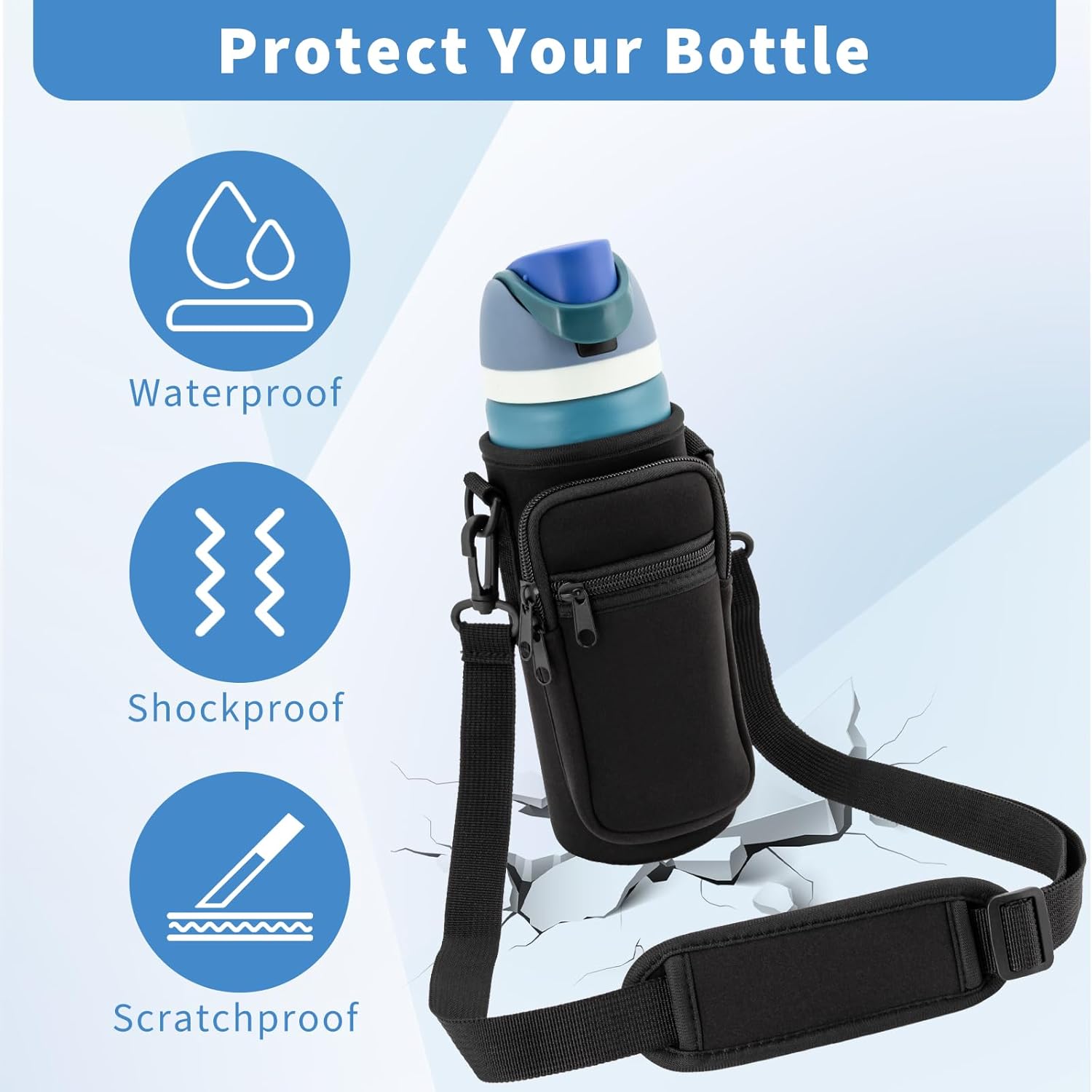 Water Bottle Cup Holder Friendly Compatible with Owala 24oz Bottle Only,with Straps and Carabiner,Pouch Pocket for Phone/AccessoriesFits in Car Cup Holder - Image 3