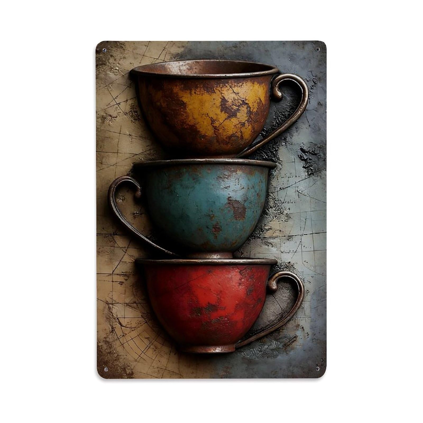 Nestemfo Vintage Rustic Stacked Tea Cups Tin Sign Metal Sign, Living Room,Bar, Home, Bedroom Wall Decor,Retro Metal Poster 8X12 Inches