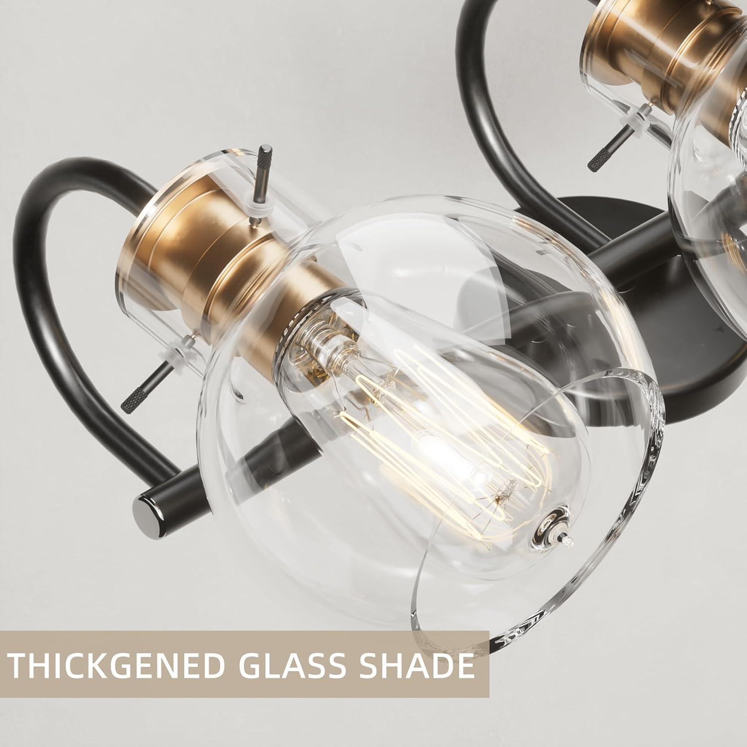 4 Light Bathroom Light, Black and Red Copper Bathroom Vanity Fixtures Over Mirror, Modern Copper Vanity Light with Clear Glass Shade, Black Wall Sconce for Bathroom, Bedroom