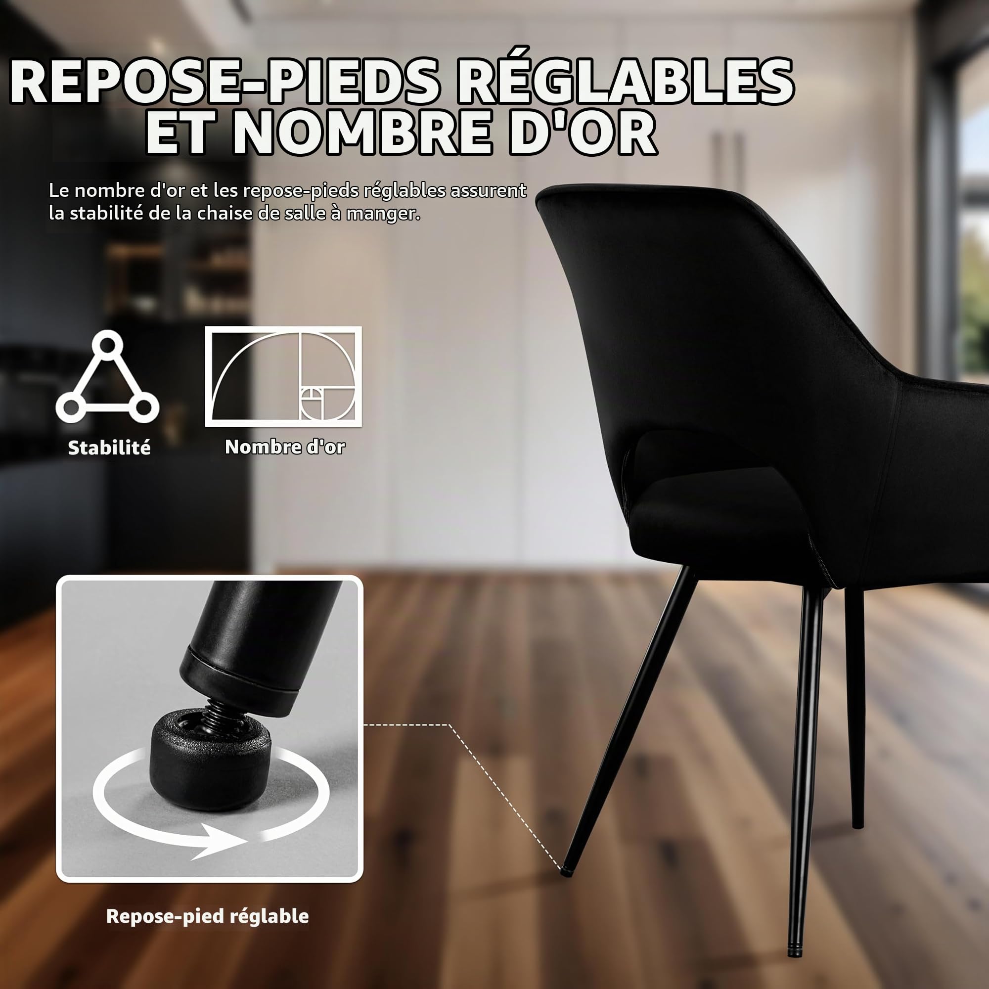 STOOLINK Chaise de Salle à Manger Lot de 4, Chaise Salle a Manger Design Moderne, Chaise de Salle en Velours Rembourrée avec Dossier Découpé pour Cuisine, Salon - Noir