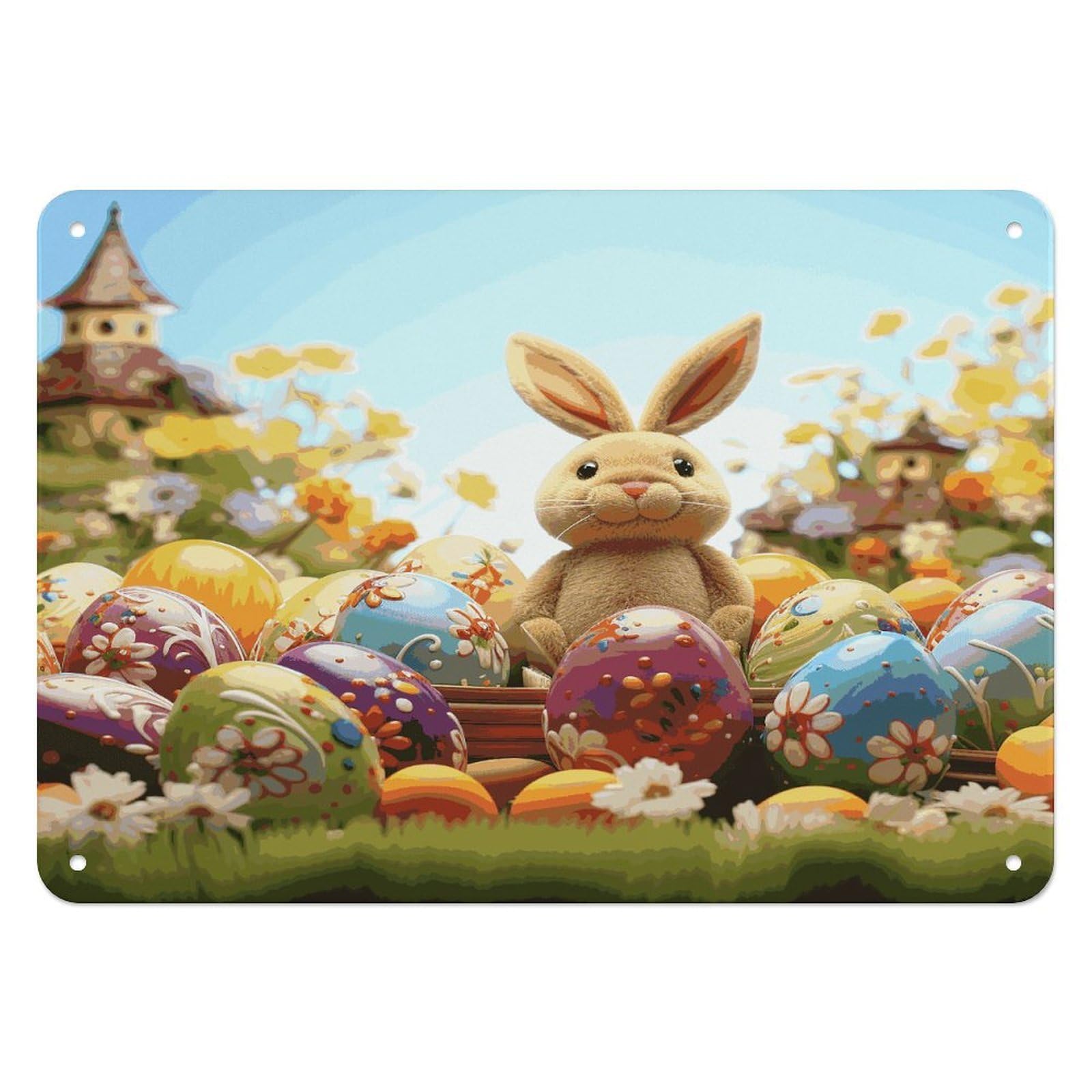 Fodpand Style Easter Colorful Eggs Retro Vintage Metal Tin Sign,Wall Art Decor Garden Plaque Poster For Bedrooms Yard Bars Pubs Patios Porches 7.9X5.5 Inch