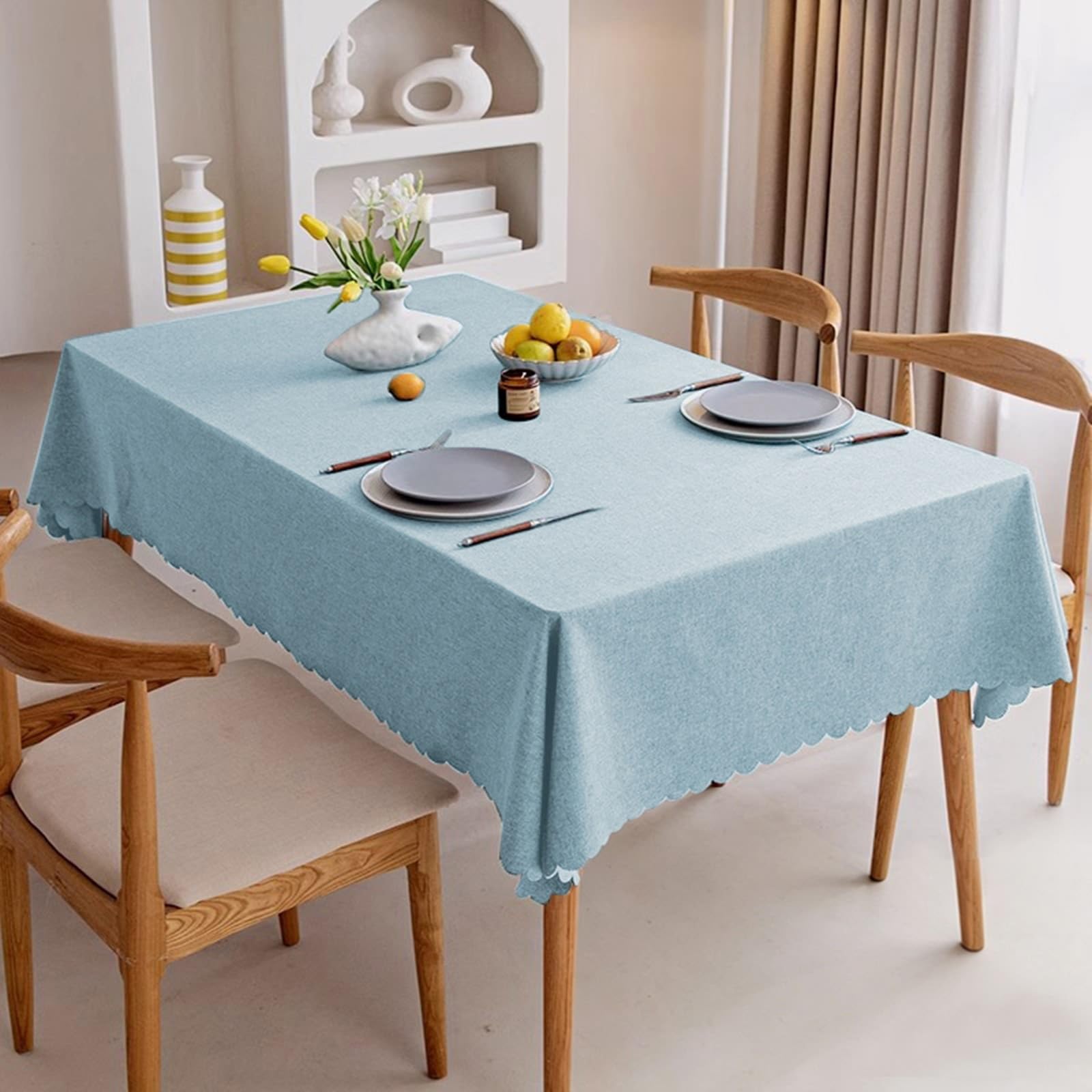 Mantel rectangular, azul claro, manteles de algodón y lino, 110 x 160 cm