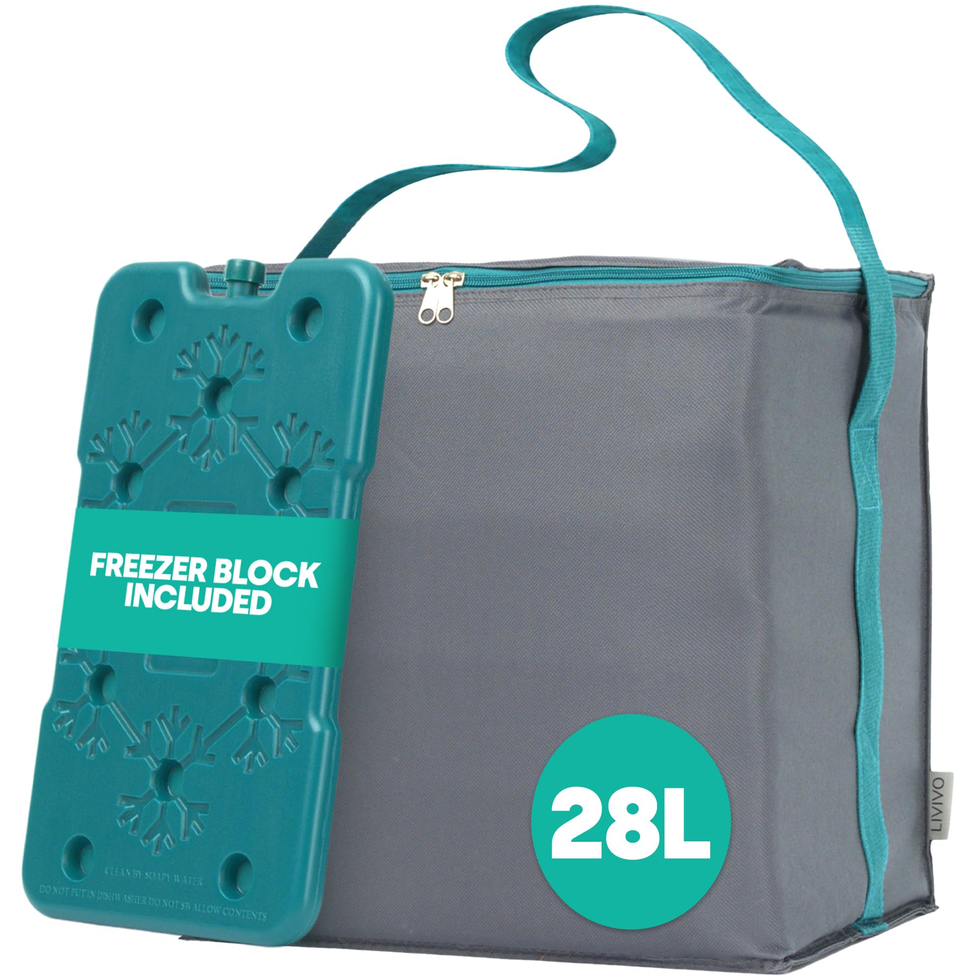 LIVIVO 28L Large Lunch Bag with Freezer Block - Insulated Lunch Bag for Men - Portable Thermal Lunch Bag with Handles, PEVA Lining, 600D Polyester - Mens Lunch Bag for Work, Picnics, Camping, Travel