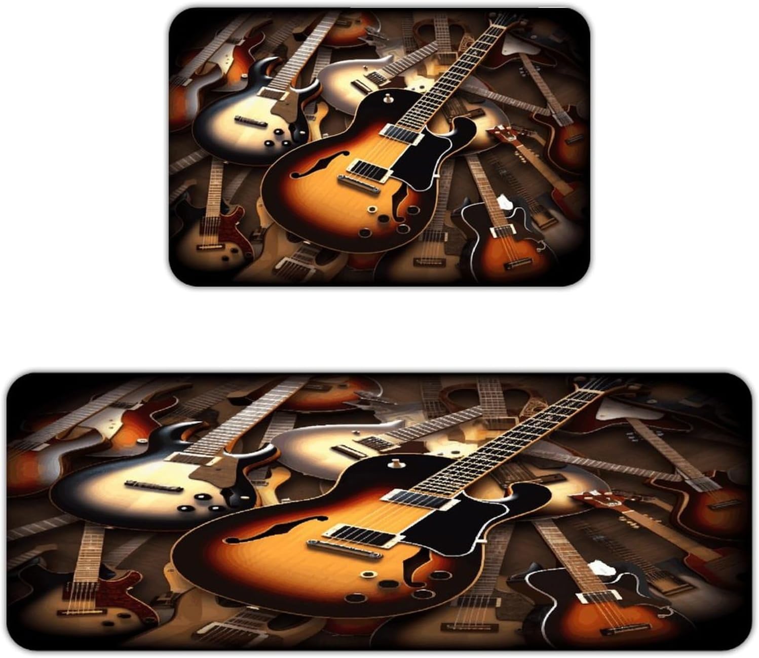 Music Guitar Kitchen Mat Washable Non Slip Rugs Soft Kitchen Mats for Floor Set of 2 PCS Cushioned Absorbent Runner Standing Rugs for Home Sink Laundry Office