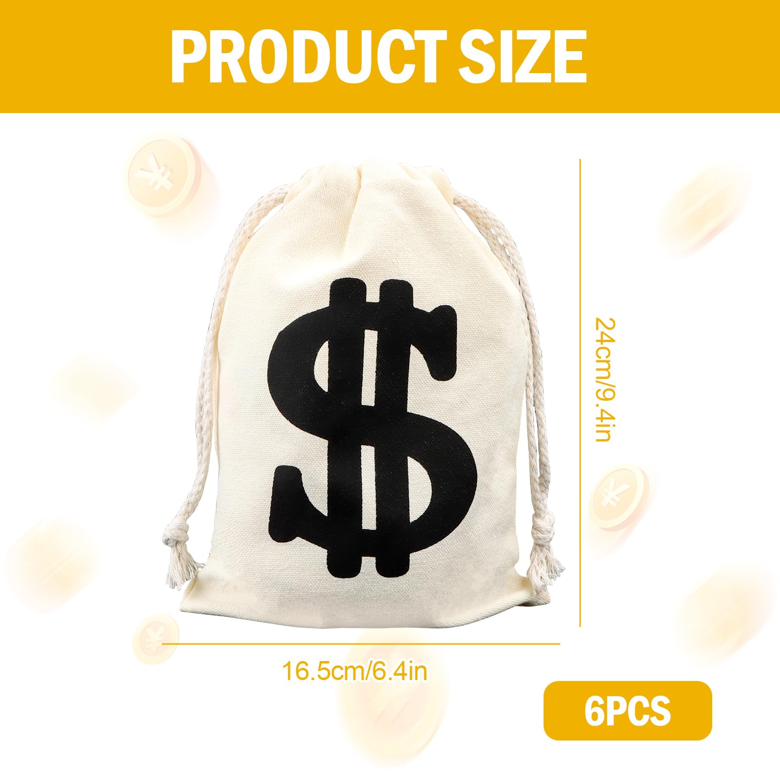 Lot de 6 sacs à monnaie, 17 x 25 cm, réutilisables, pour petits objets, accessoires de costume
