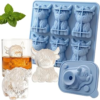 6+1 Large Ice Cube Mold Set, 2 in XXL Ice Cube Container, Highlander Ice Cube Mould, 3D Animal Silicone Ice Cube Canister (6 Compartments 1 Single), BPA Free, for Whiskey, Cocktails, Coffee