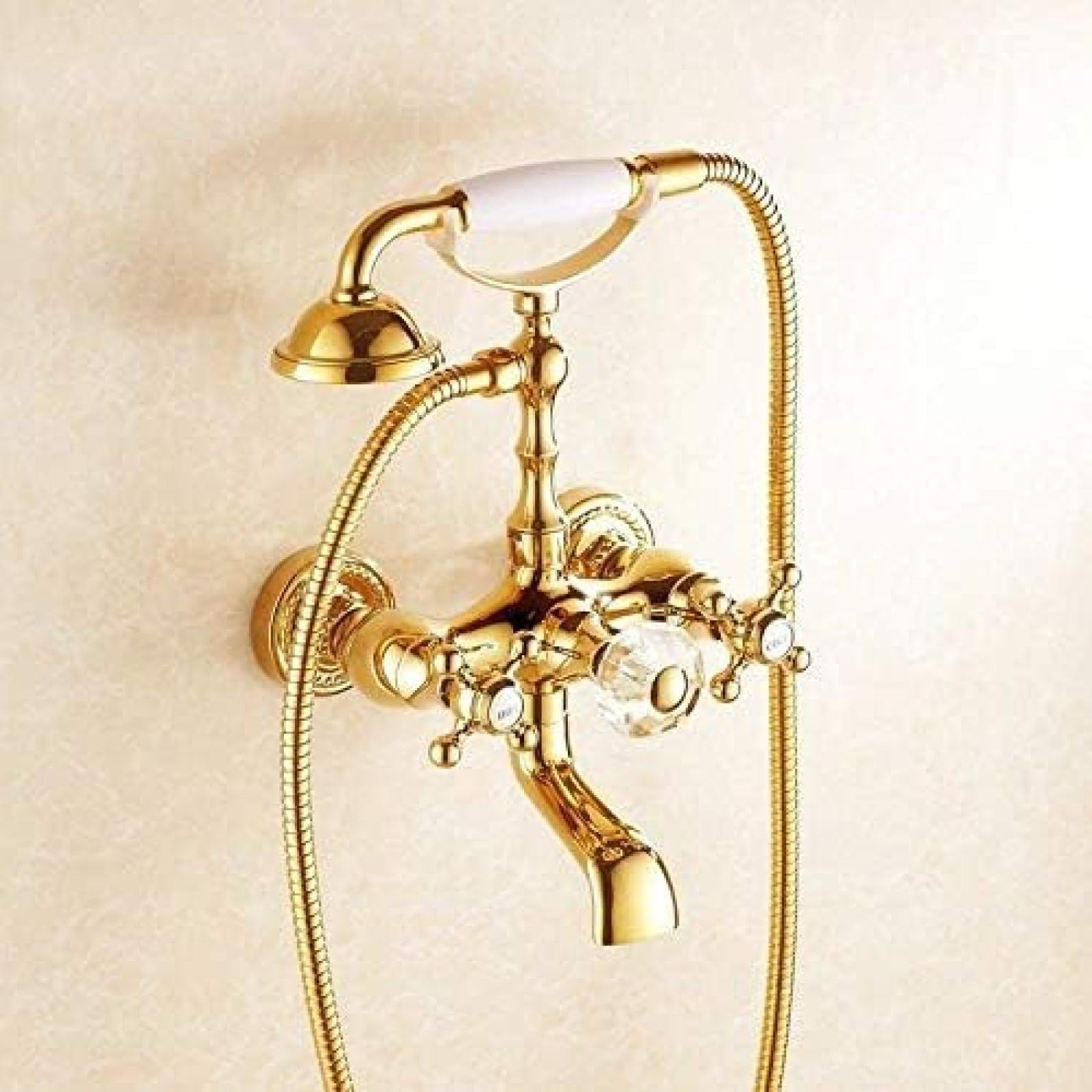 GLJTUO Shower Faucets Golden Bathroom Bathtub Faucet Brass Wall Mounted Telephone Style Shower Cabin Washing Machine Mixer Tap
