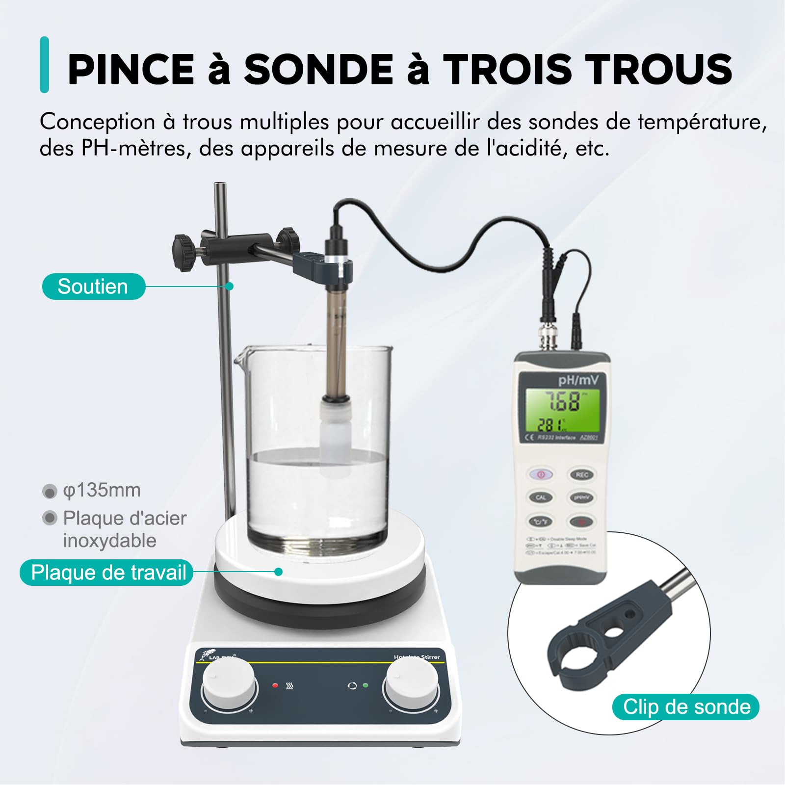 LAB FISH Agitateur Magnétique De Laboratoire Plaque Chauffante 260℃/ 500℉ 5 Pouces Capacité 3L Bouton De Contrôle 200-1500rpm & Barre D'Agitation(Non Numérique)