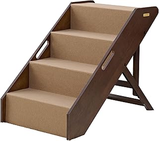 MECO Stakmore Pet Steps with Solid Hardwood Construction and Foldable Design, Stairs for High Beds for Pets in All Life Stages, Espresso w/Brown Felt