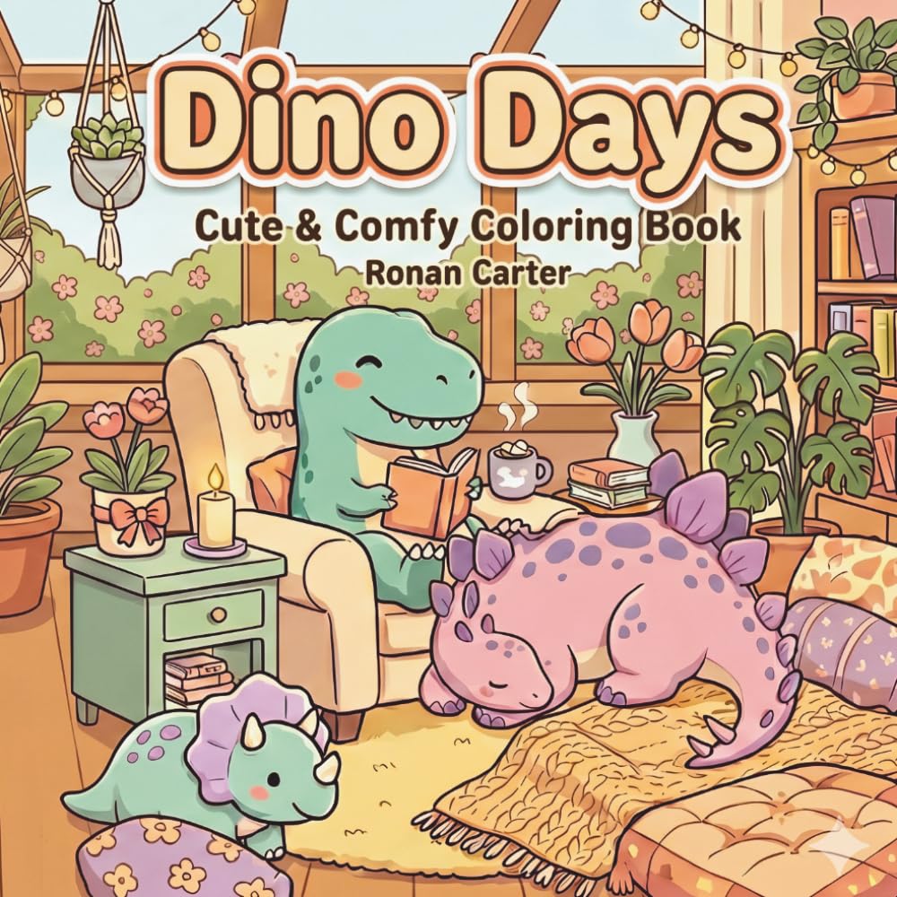 Dino Days: Cute and Comfy Coloring Book for Adults and Teens | Cozy Dinosaur Scenes, Relaxing Creativity and Stress Relief