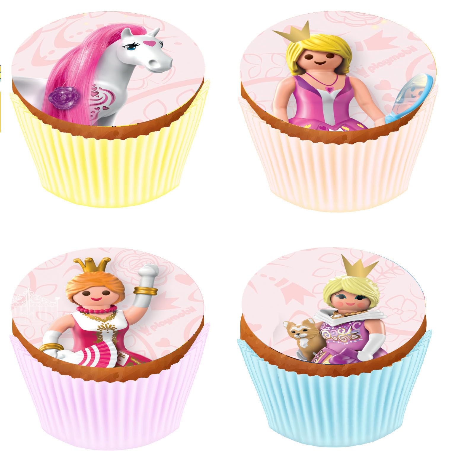 Kardasis Playmobil Princess Cupcake Toppers Muffin Dekoration | Essbare Cupcake Aufleger für Kuchen und Muffins | Tortendekoration für Prinzessinnen-Geburtstag | 5,3 cm + 12 Stück