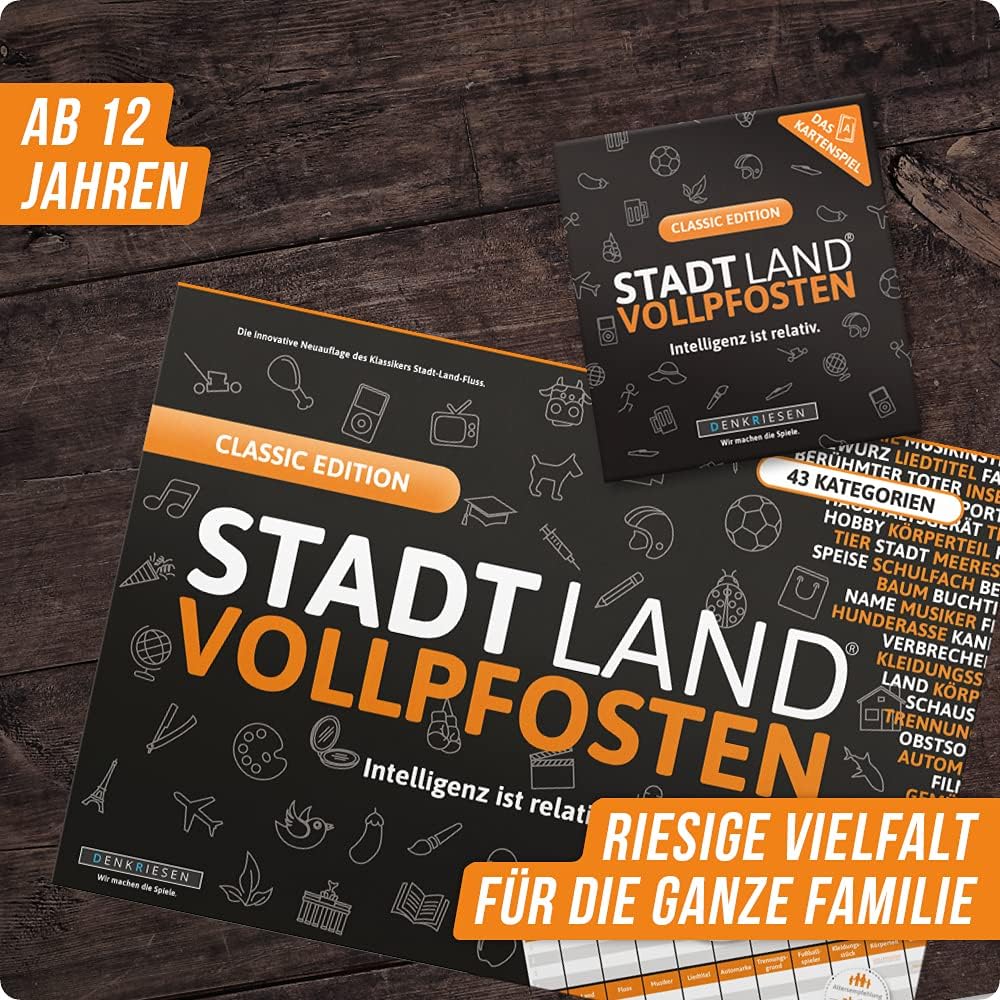 DENKRIESEN Stadt Land Vollpfosten - Classic Duo Game and Block, Card Game, Family Games, Party Games, Secret Santa Gift, Ages 18+ - Image 3