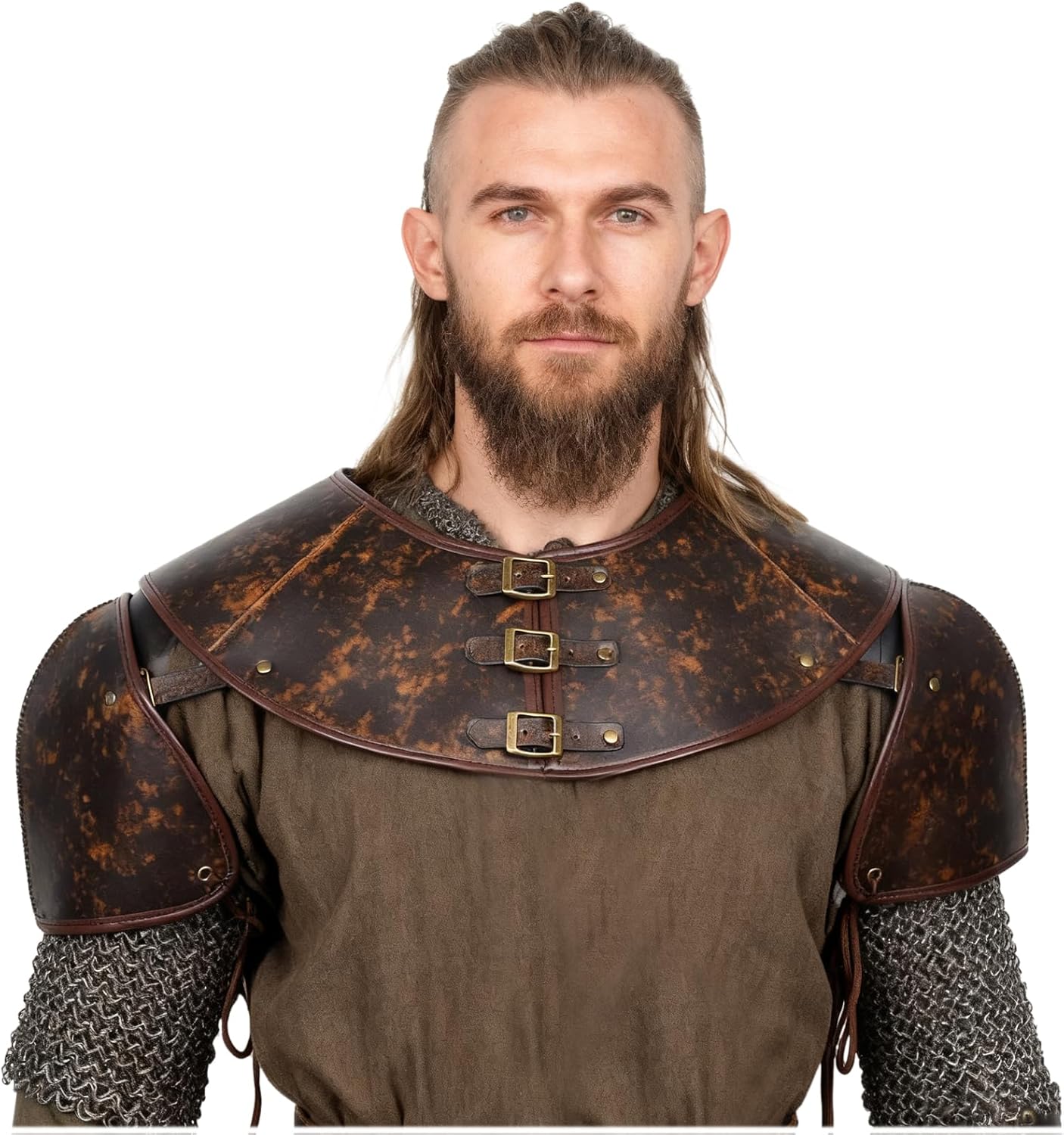 L'VOW Medieval Leather Pauldron - Men's Viking Shoulder Armor, Hallorween Ren Faire Knight Cosplay Viking LARP Accessories