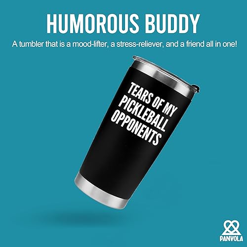 Miniatura 2 de Panvola Tears of My Pickleball - Vaso de acero inoxidable con aislamiento al vacío para papá, mamá, abuelo, abuela, con tapa extraíble y popote (20