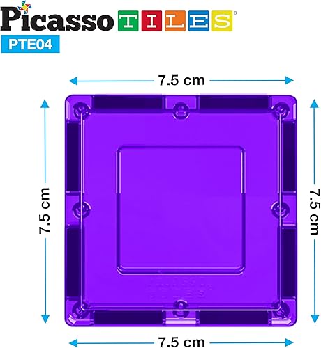 Miniatura 6 de PicassoTiles Juego de bloques de construcción magnéticos de 12 piezas de azulejos magnéticos de forma cuadrada, juguete de construcción, kit de