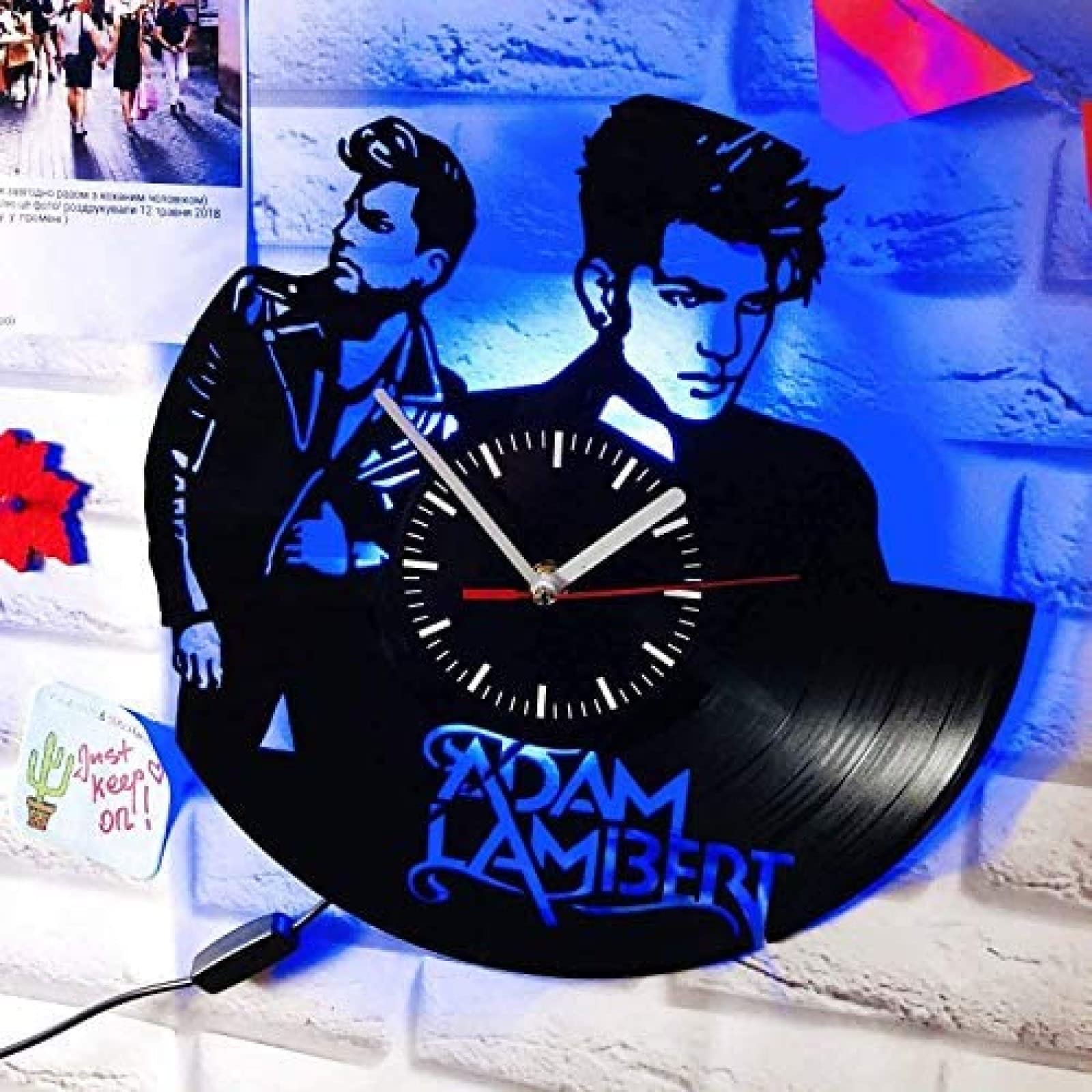 AGlitw Adam Lambert LED Backlight Vinyl Record Retro Wall Clock New Year Christmas Birthday Gift Personality Creative Home Design Wall Decoration
