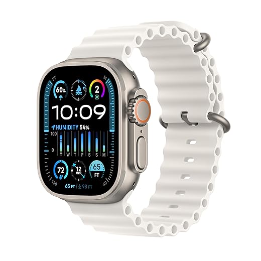 Apple Watch Ultra 2 [GPS + Cellular 49mm] Smartwatch with Rugged Titanium Case & White Ocean Band One Size. Fitness Tracker, Precision GPS, Action Button, Extra-Long Battery Life