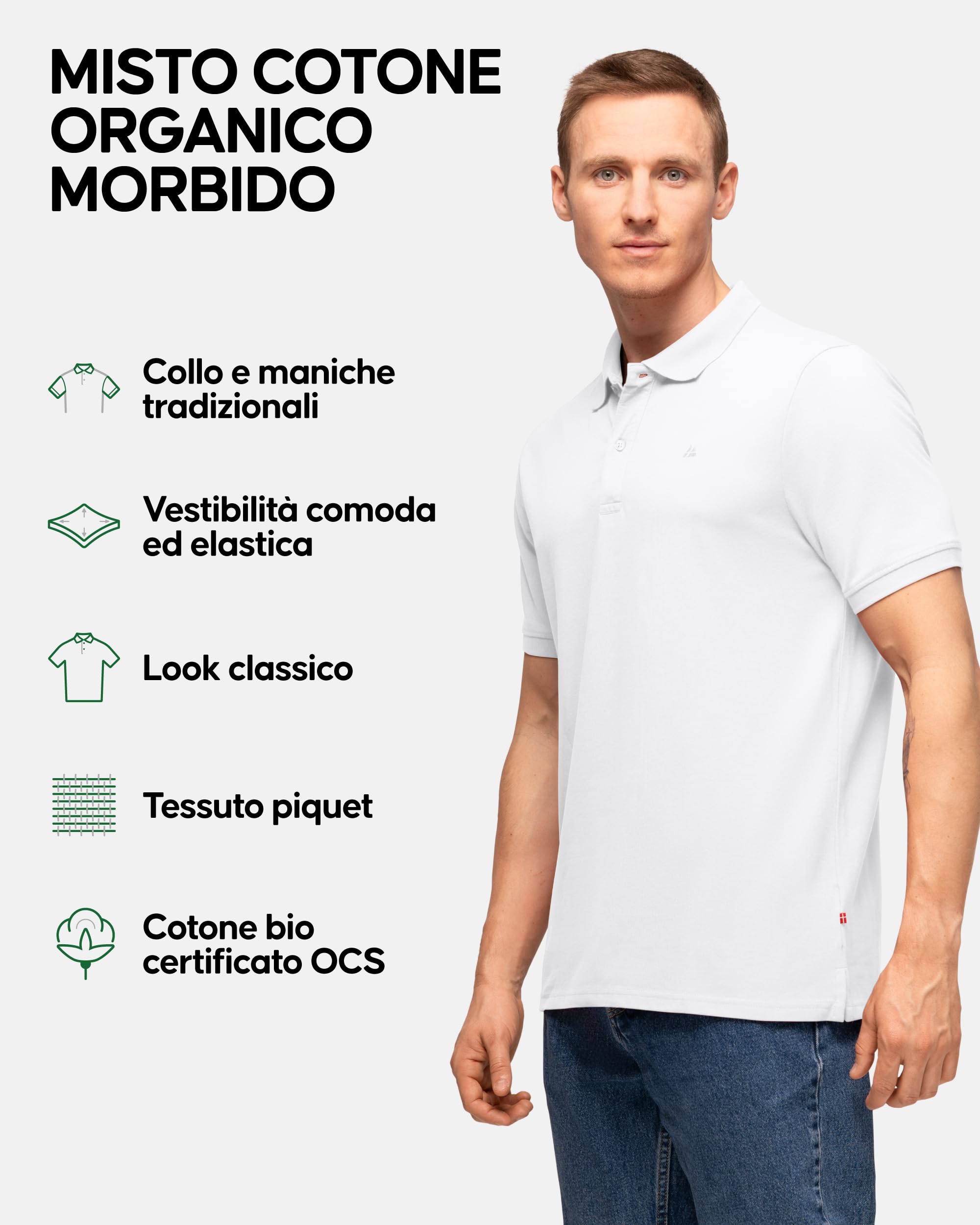 DANISH ENDURANCE Polo Uomo Manica Corta in Cotone Biologico Premium, Polo T-Shirt Uomo, Casual, 1 o 2 Paia
