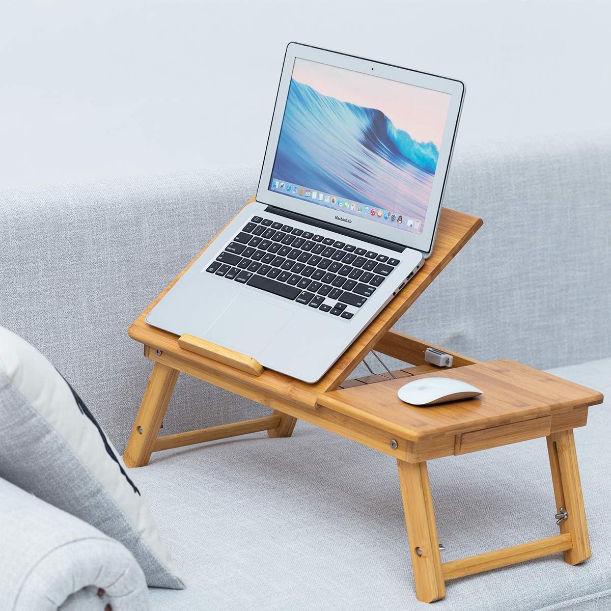 50% Off Discount ZHU CHUANG Multifunctional Lap Desk Breakfast Serving Bed Tray Sofa Tray with Foldable Legs Natural Color 100% Solid Bamboo