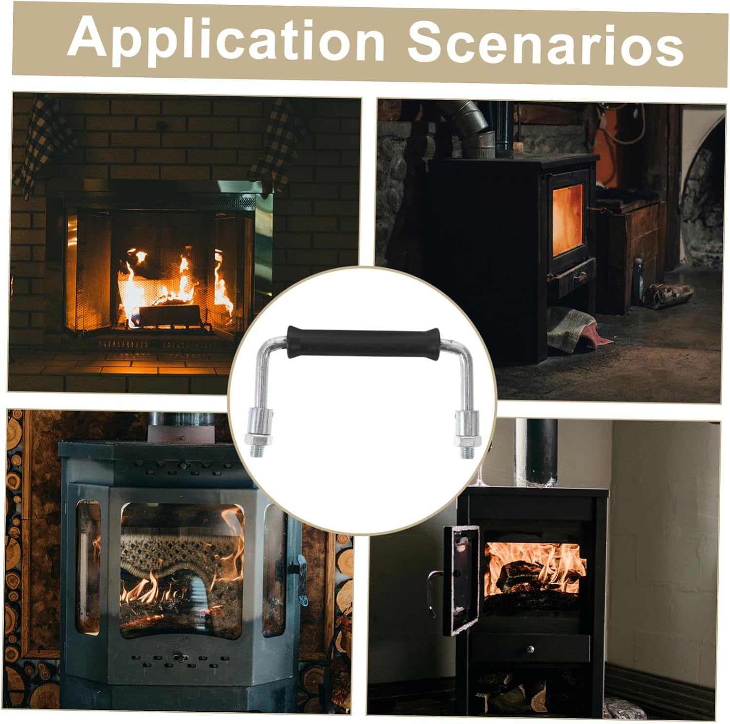 Foldable U-Shaped Heat Resistant Stove Handle 14cm Center Distance Fireplace Glass Door Replacement Grip for Coal Stove and BBQ Accessories