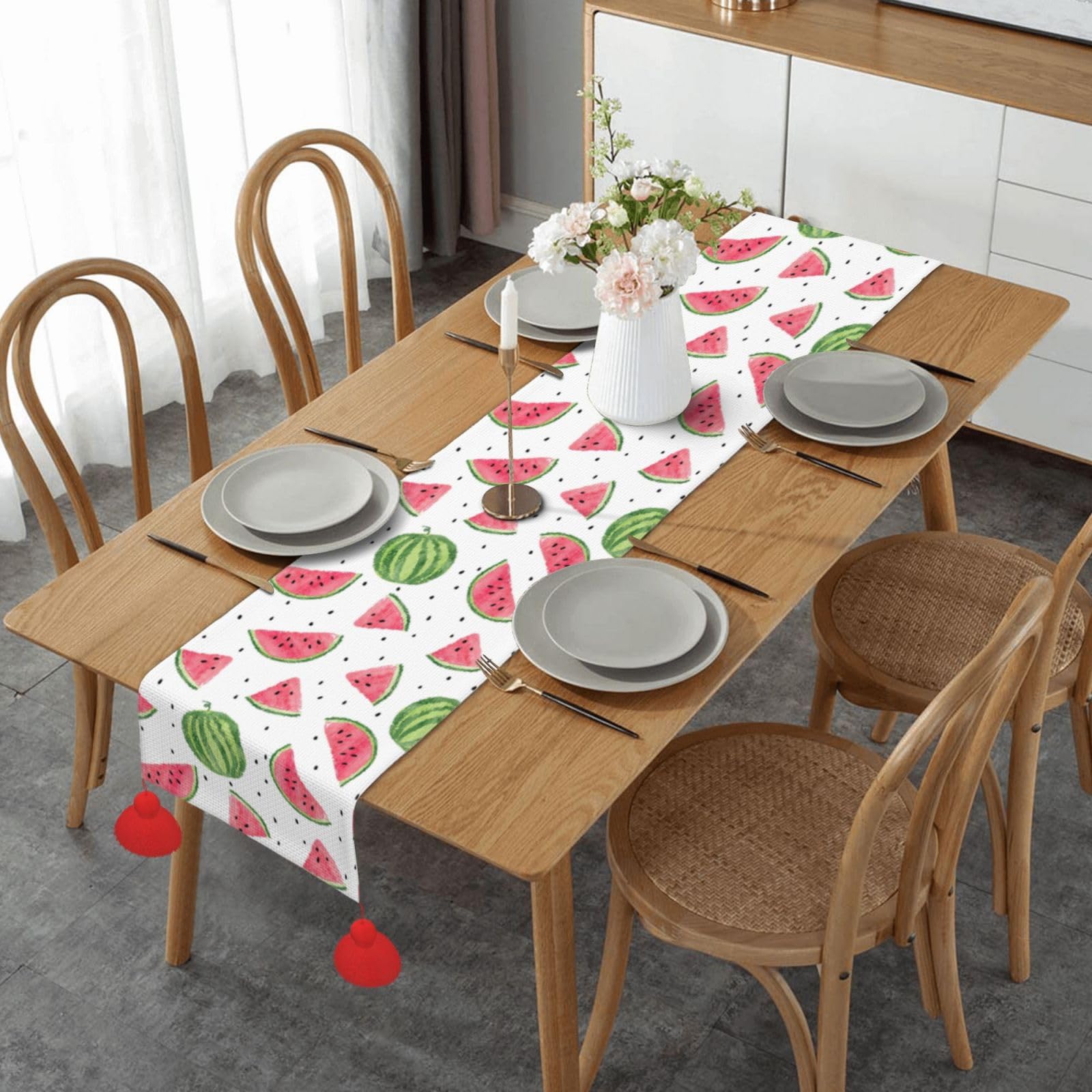 Chemin de table de Noël pastèque lavable pour protéger votre table