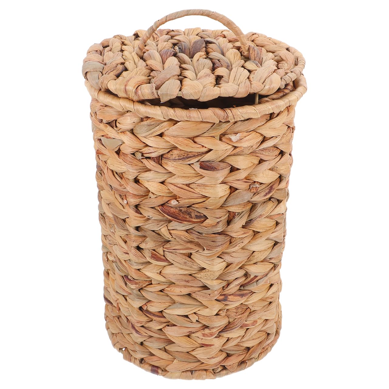BESTOYARD Cestino Spazzatura Intrecciato in Erba Zucca con Coperchio, Design Traspirante e Compatto, per Soggiorno e Ufficio Rustico e Decorativo