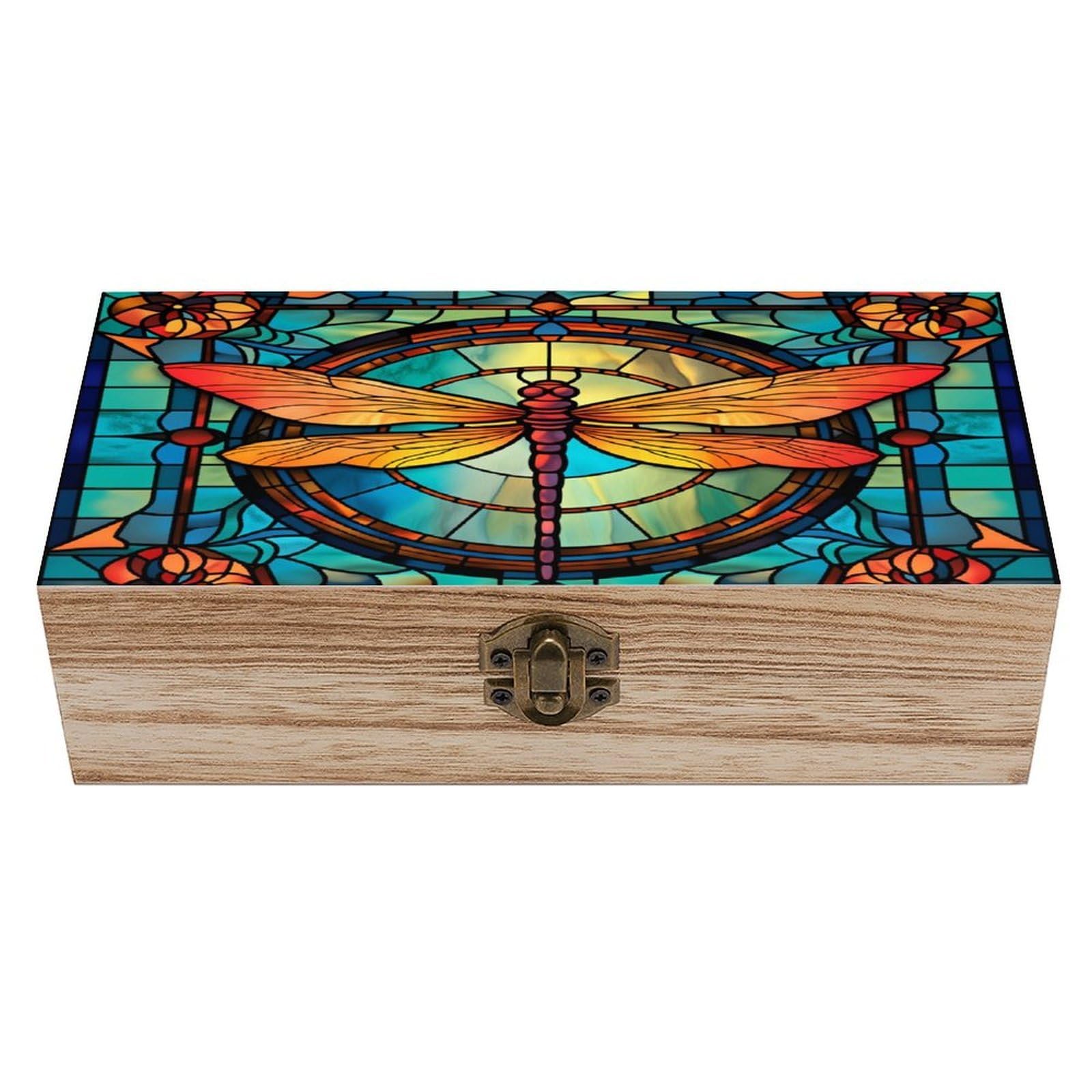 asbwuo Dragonfly Stained Glass Vintage Wooden Keepsake Box