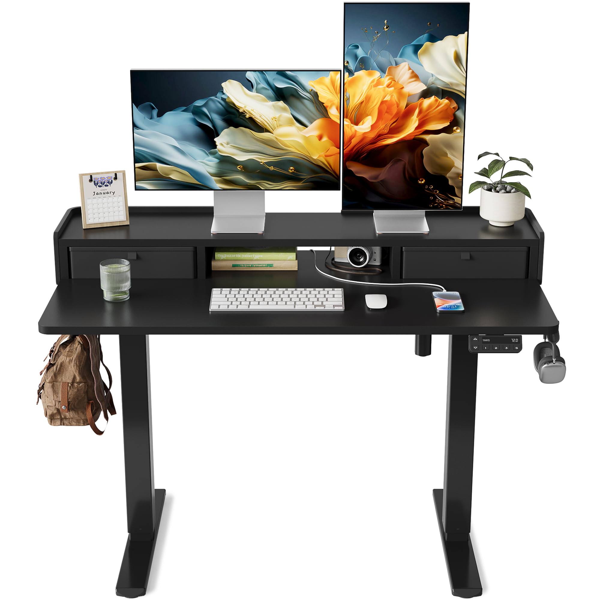 Amazon | YIHAYO 昇降デスク 高さ70-118cm 幅120cm 奥行き60cm 電動  