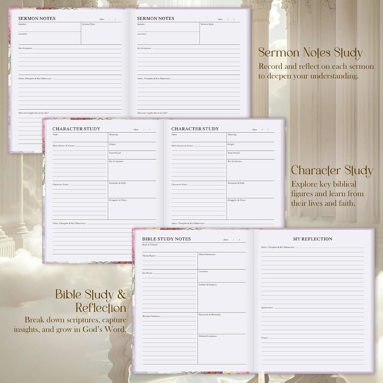 Lanpn Bible Study Journals for Women with Tabs & Highlighters, Church Notes Taking Daily Devotional Journaling, Leather Bible Prayer Guide Notebook Christian Religious Faith Based Gifts - Image 3