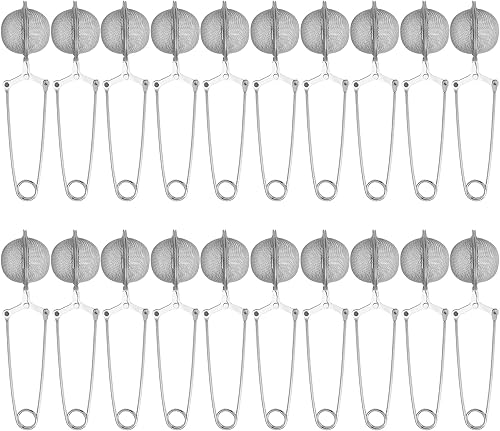 Miniatura 1 de Filtro de té de bola a presión, 20 unidades, infusor de té de acero inoxidable de alta calidad con asa, filtro infusor de té con pinzas y pinzas más