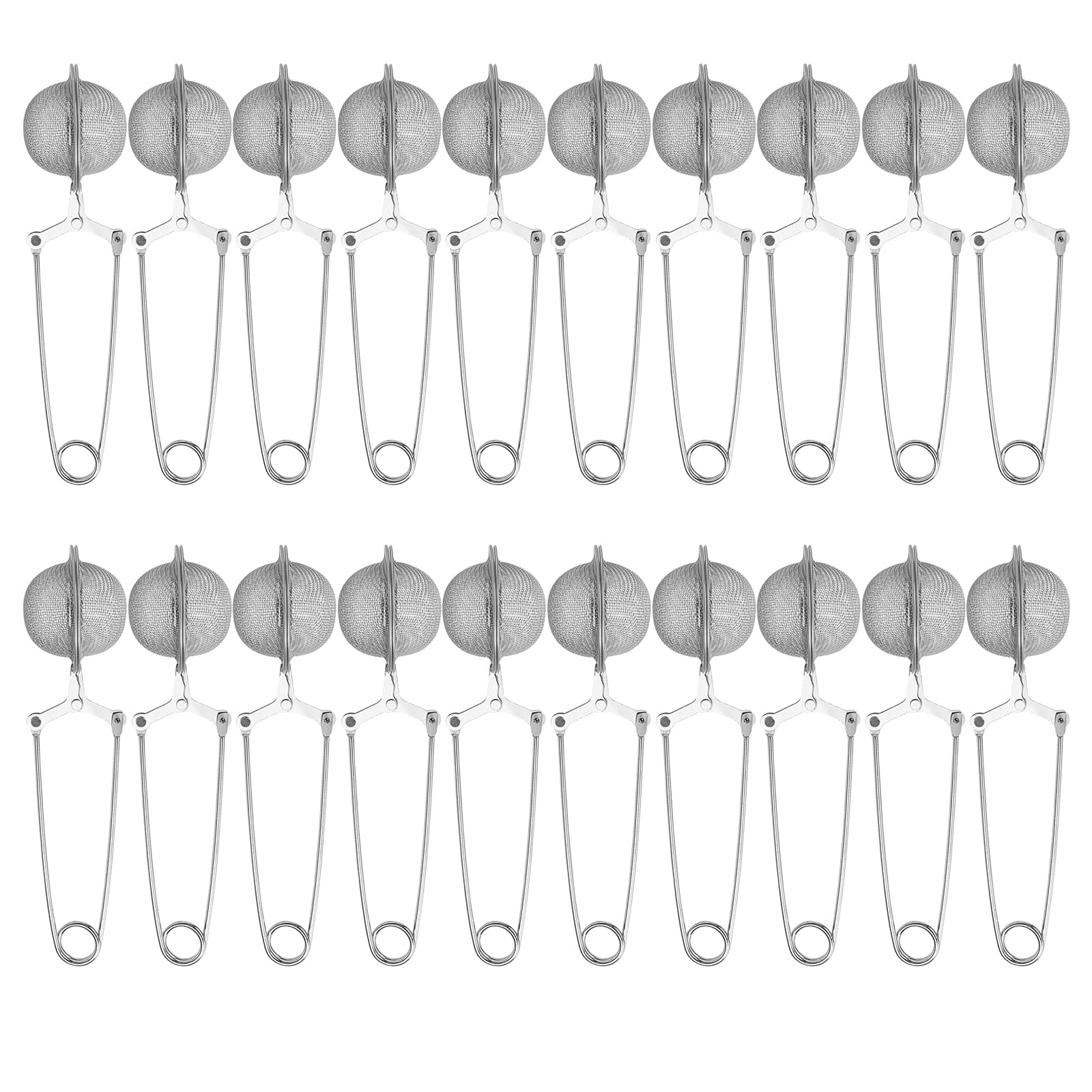 Teesieb mit Schnappkugeln, 20 Stück, hochwertiges Edelstahl-Tee-Ei mit Griff, Tee-Ei mit Zange, Steiler, wiederverwendbar, für losen Tee, Gewürze, Gewürze
