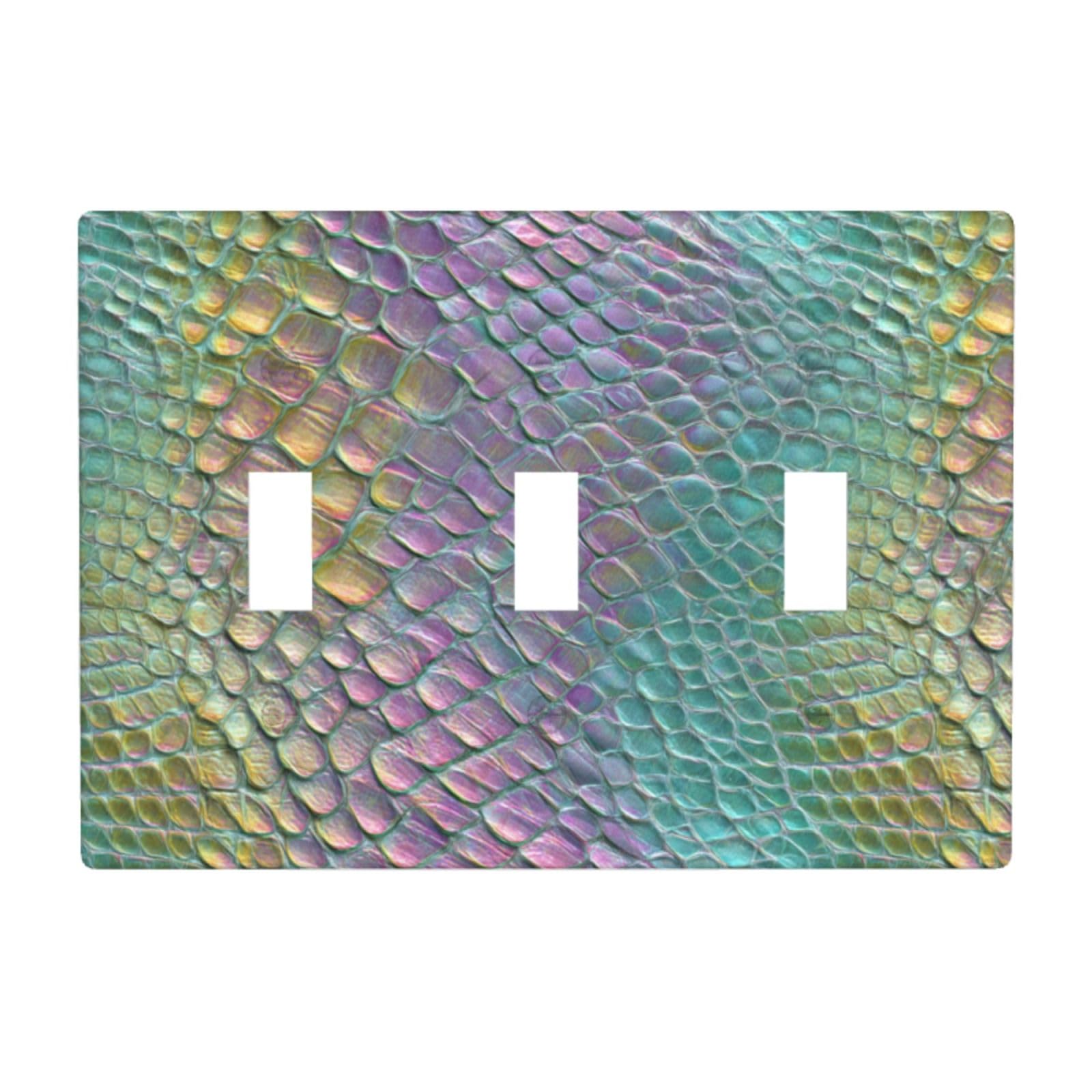 Iridescent Iguana Skin Light Switch Covers 3 Gang Triple Toggle Wall Plate Switchplate Electrical Faceplate for Bathroom Kitchen Bedroom Decor