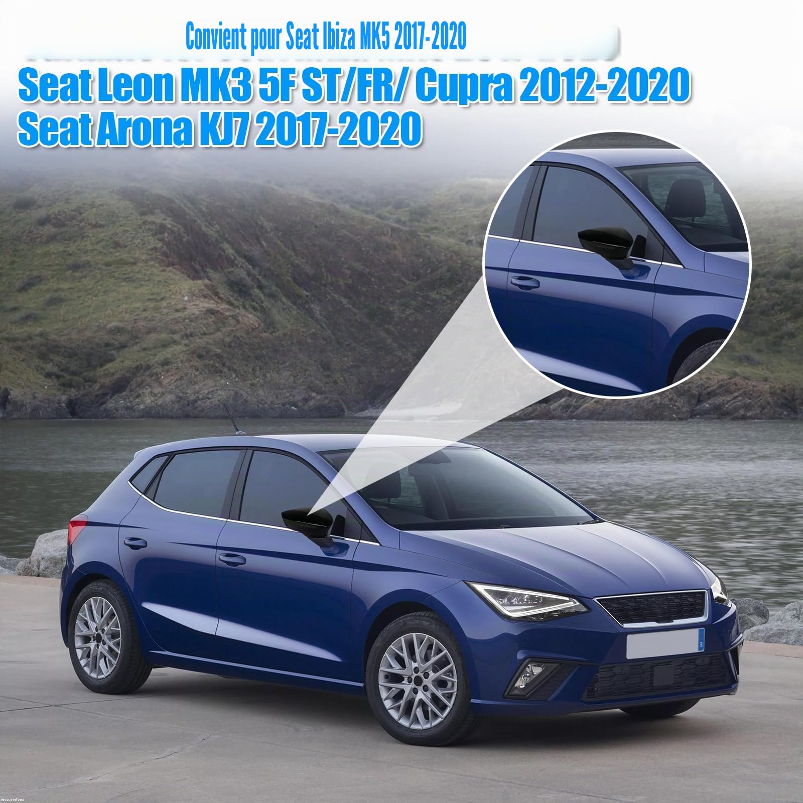 Capuchon de Rétroviseur Compatible avec Seat Ibiza MK5 2017-2020 Leon MK3 5F ST/FR/Cupra 2012-2020 Arona KJ7 2017-2020, Couvercle Capuchon de Rétroviseur Extérieur - 1 Paire Noir