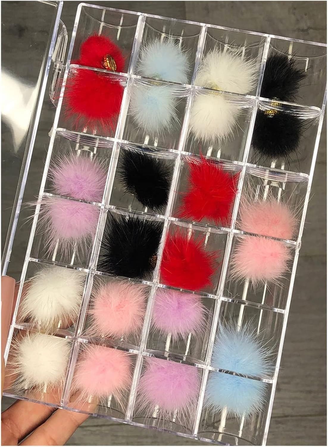 yaoqijie 24Pcs/Box Detachable Magnet Pompoms Nail Art Charm Flurry Hairball Kit Polish Manicure DIY 3D Pomp Accessories for Nails 2.7 * 2.7 Lasting (Color : Set 4)