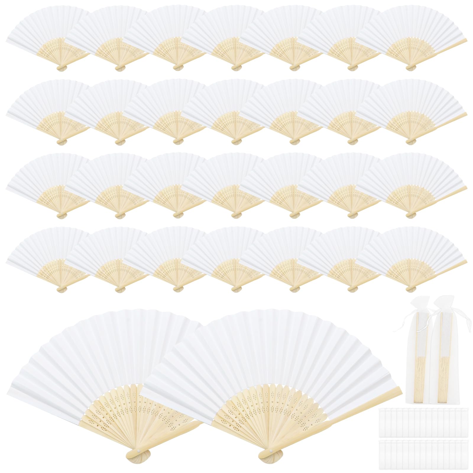 32 Pièces Éventail Mariage Papier, Éventail Blanc Mariage Eventail Pliable, Eventail en Bois, Eventail Papier Blanc pour les Mariages, les Fêtes et la Décoration Artisanale