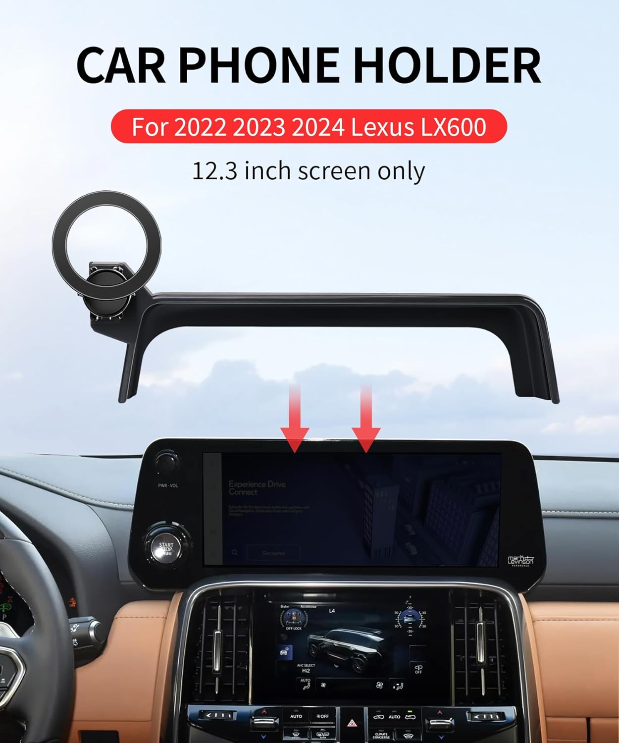 Car Phone Holder for 2022 2023 2024 2025 Lexus LX600 Accessories 12.3-Inch Screen Fixed Clip, 360° Rotation Phone Mount Compatible with MagSafe,Cell Phone Holder Does Not Affect Air Vent