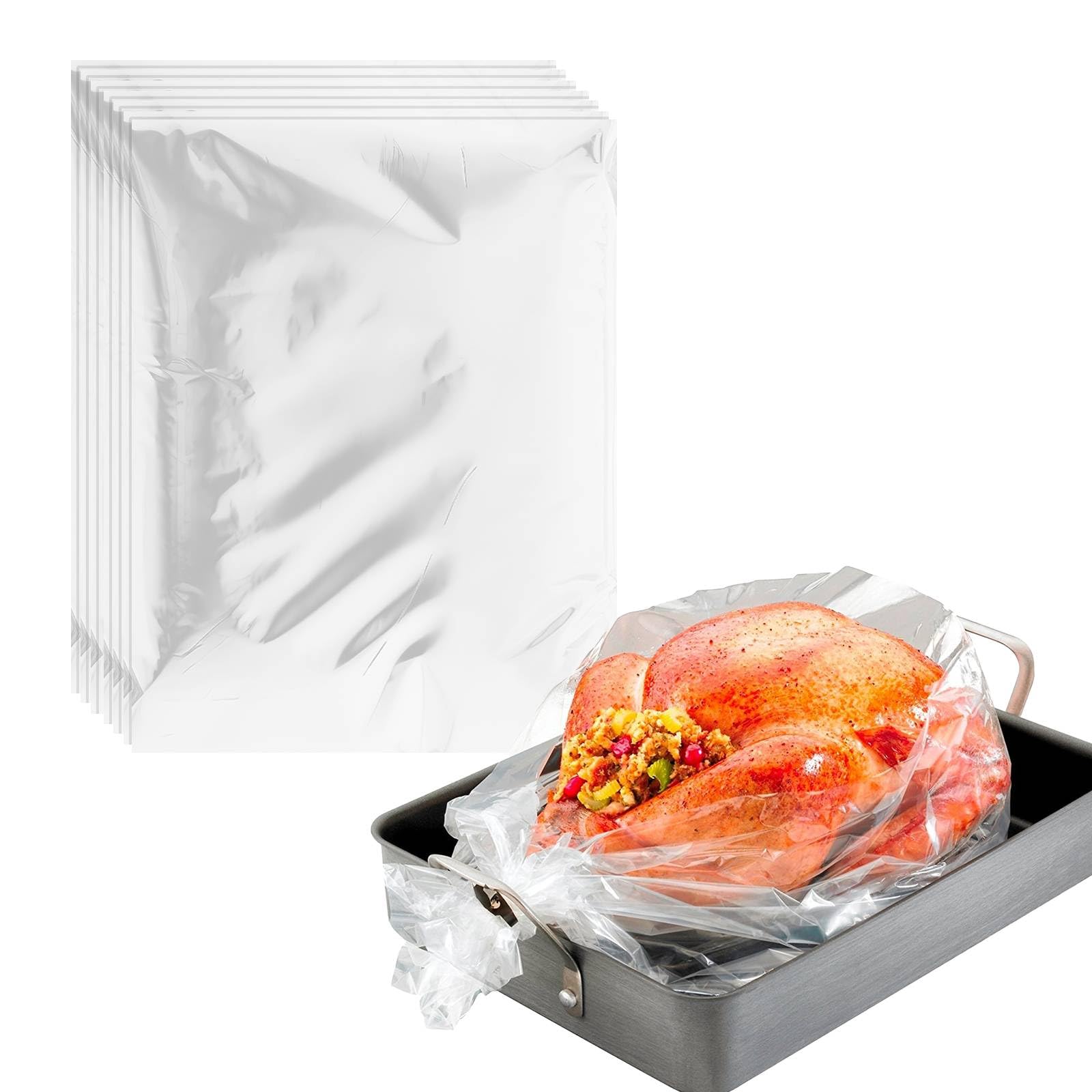 Henyall 24pk Roasting Bags for Oven (Including Ties),Multi-Purpose Cooking Bags Suitable for Roast Chicken,Turkey,Meat,Vegetables and Seafood,Standard Size: 38x25cm