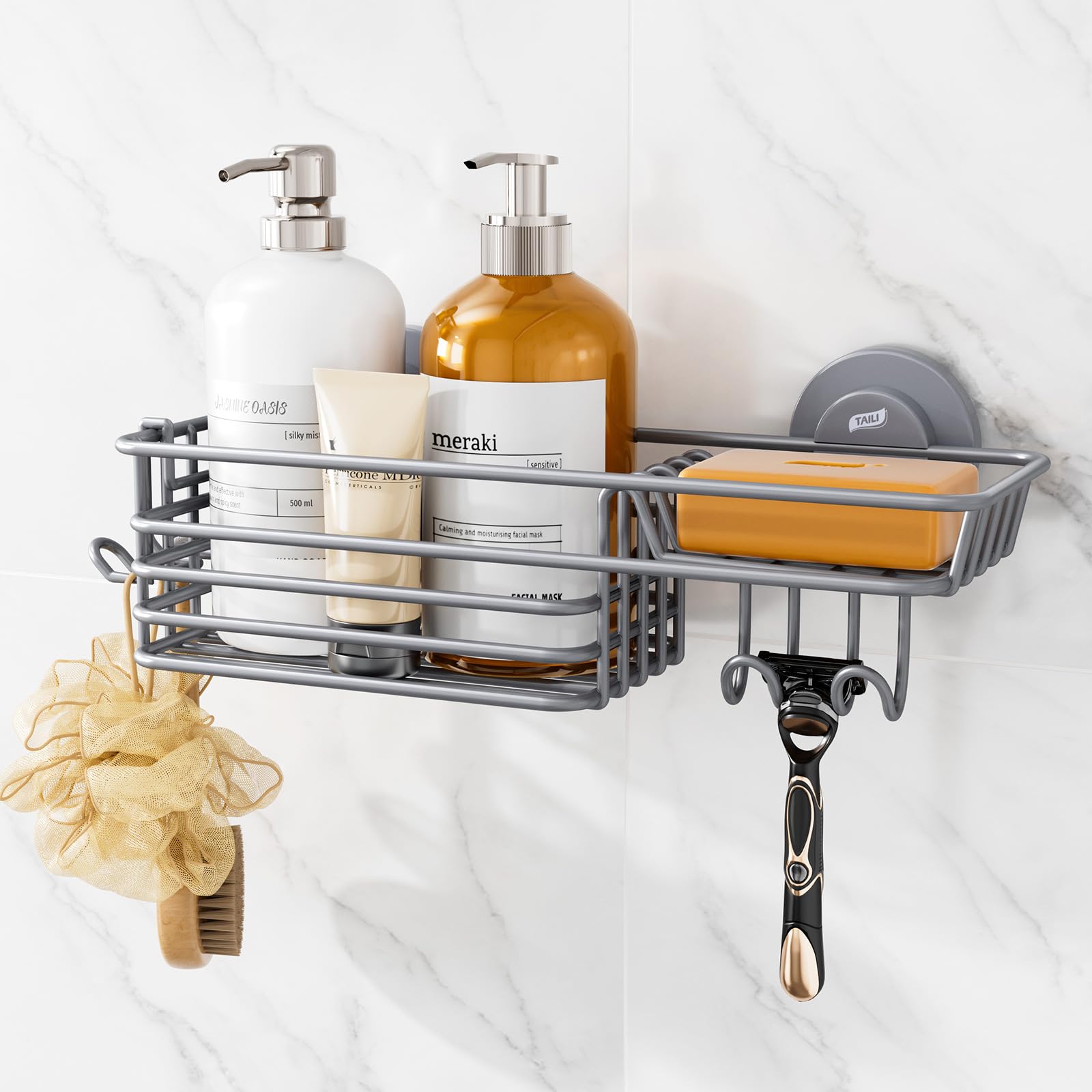 TAILI Duschablage Ohne Bohren Rostfreie Duschregale für die Dusche Große Kapazität Bad Organizer Ohne Bohren Badezimmer Zubehör für Shampoo Duschkorb Küche Organizer,Grau