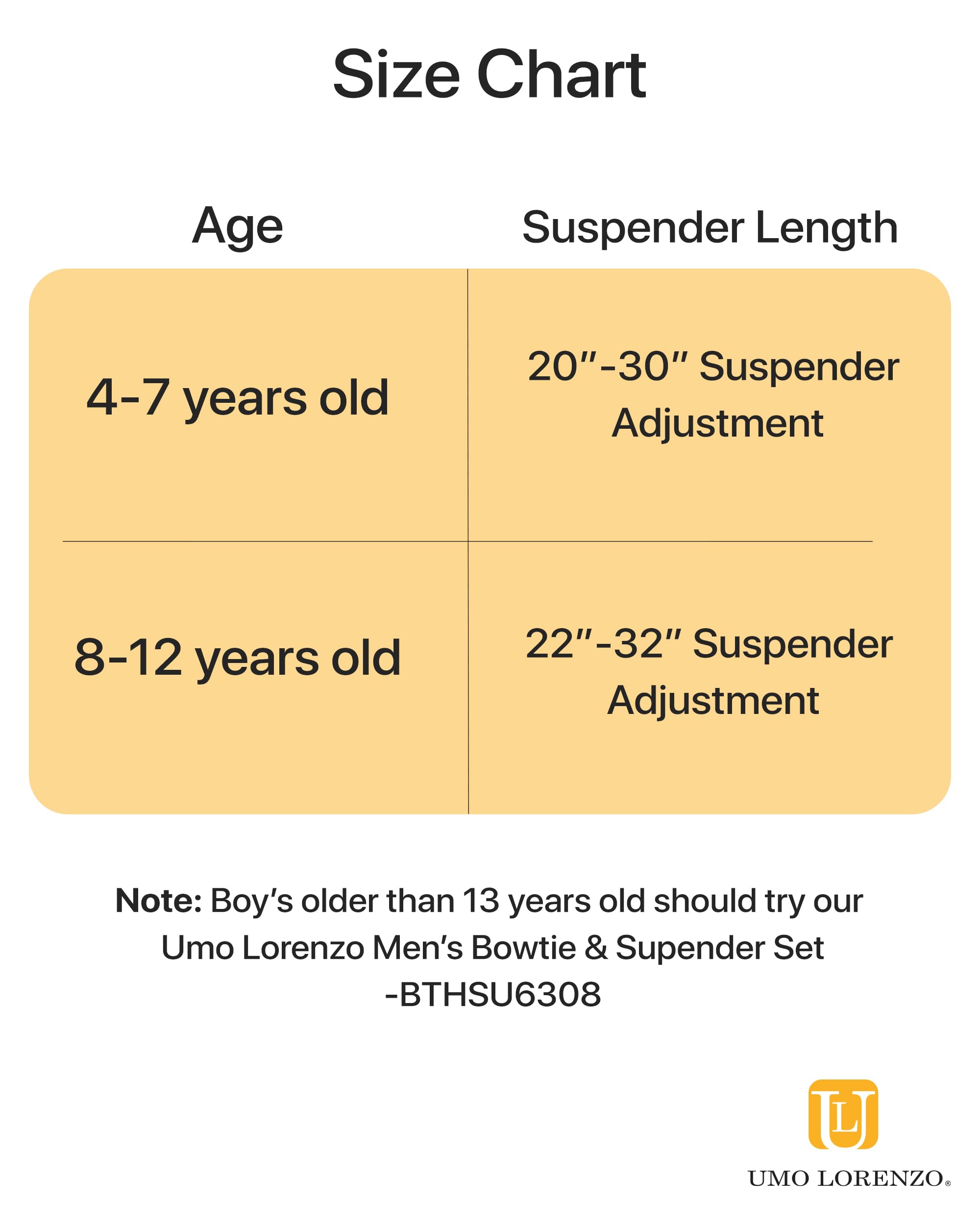 Umo Lorenzo Kids Suspender and Bowtie Sets - Adjustable Y Shape Suspenders for Boys Ages 8-12