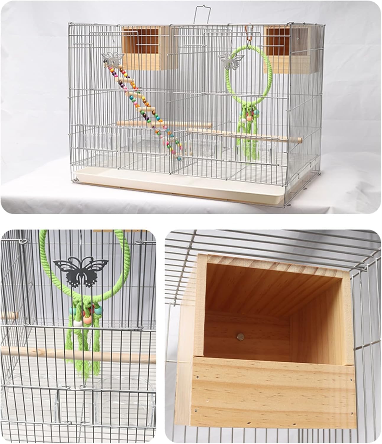 Jaula para Loros, Jaula de Vuelo, Jaula de Vuelo para pájaros de Acero Inoxidable de 24 Pulgadas con Escalera en el Techo para cacatúas, periquitos y pájaros
