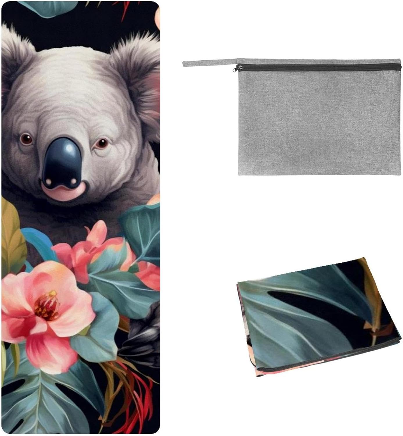 Yoga Towel, Koala Flowers Pattern Non Slip Sweat Absorbent Hot Yoga Mat Towel for Hot Yoga, Pilates and Fitness - 72.8" x 26.8"