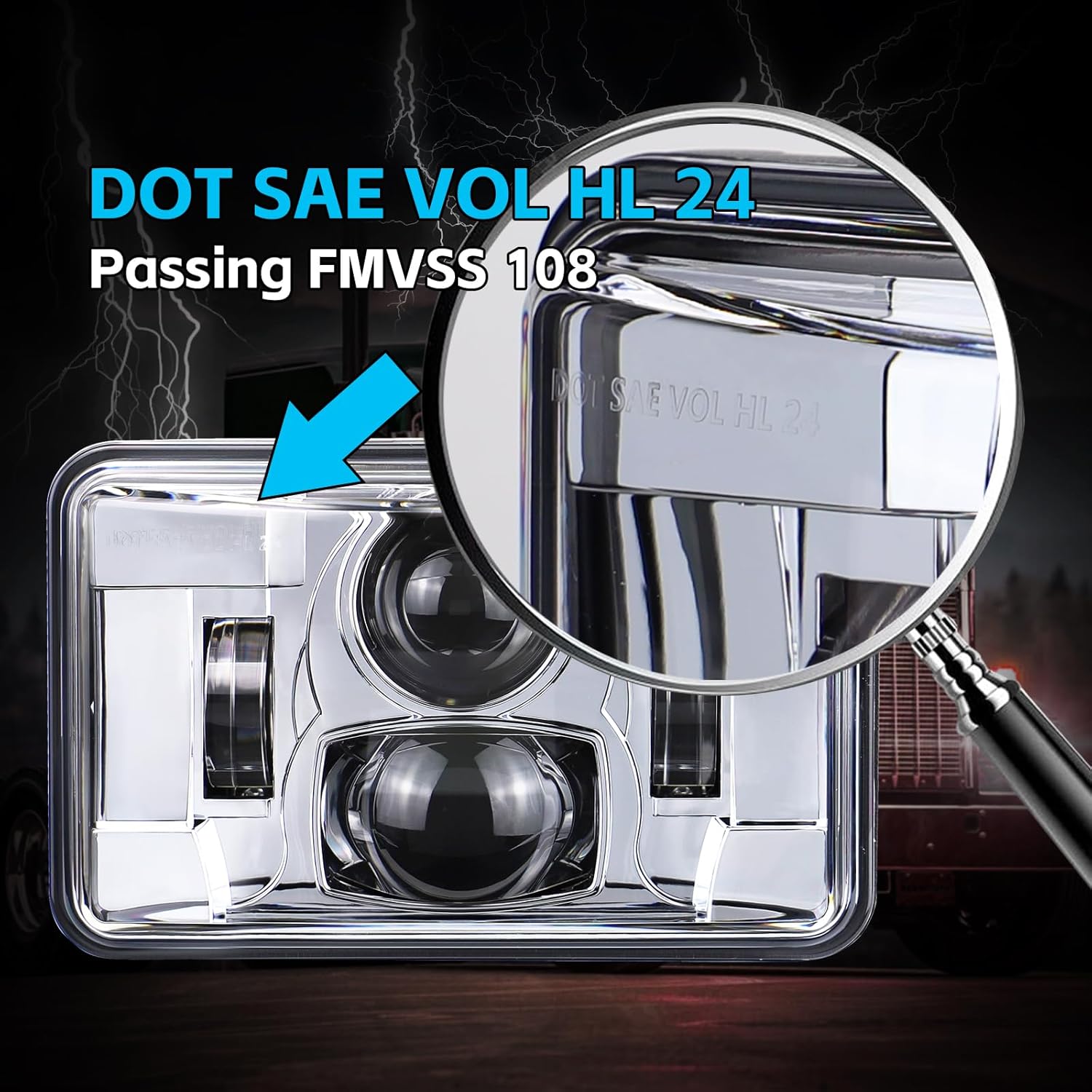 4x6 Inch LED Headlights Rectangular Light DOT Approved High/Low Beam Compatible with Peterbilt Kenworth Freightliner Replacement H4651 H4652 H4656 H4666 H6545 (1 pcs Chrome)