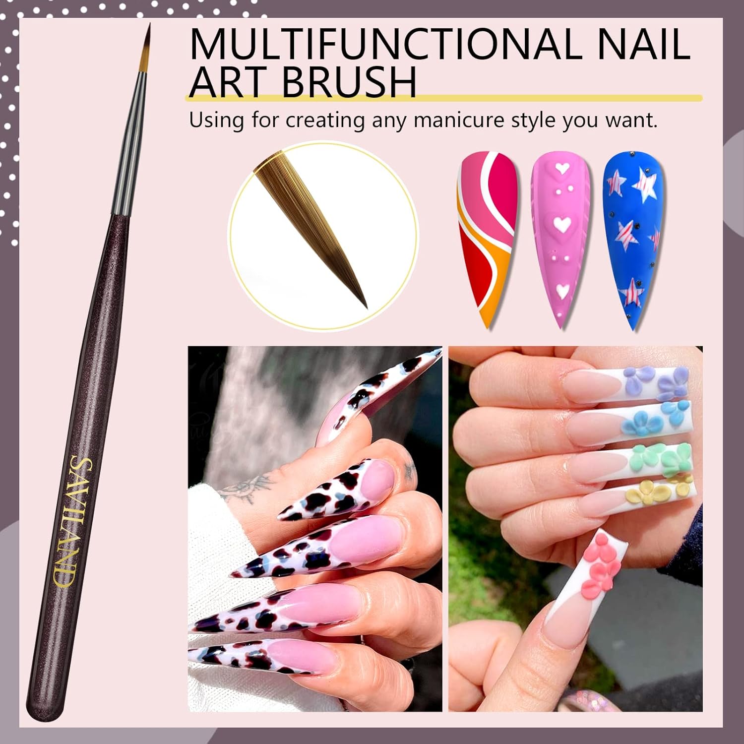 Saviland 11pcs Nail Art Brush Set with 3pcs Kolinsky Acrylic Nail Brushes for Acrylic Application and 8pcs Gel Nail Brushes for Nail Art : Beauty & Personal Care