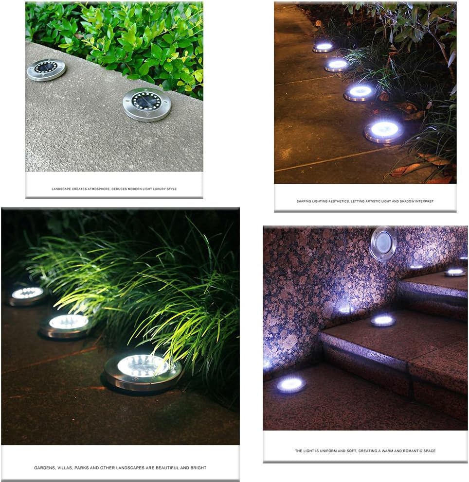 Solar Floor Light,Waterproof Garden Light,Recessed Pathway Light,Upgrade Outdoor Garden Waterproof 12 LED Super Bright Landscape Lights for Passage,Patio,Deck,Lawn,Patio,Walkway (12 Cool Light)