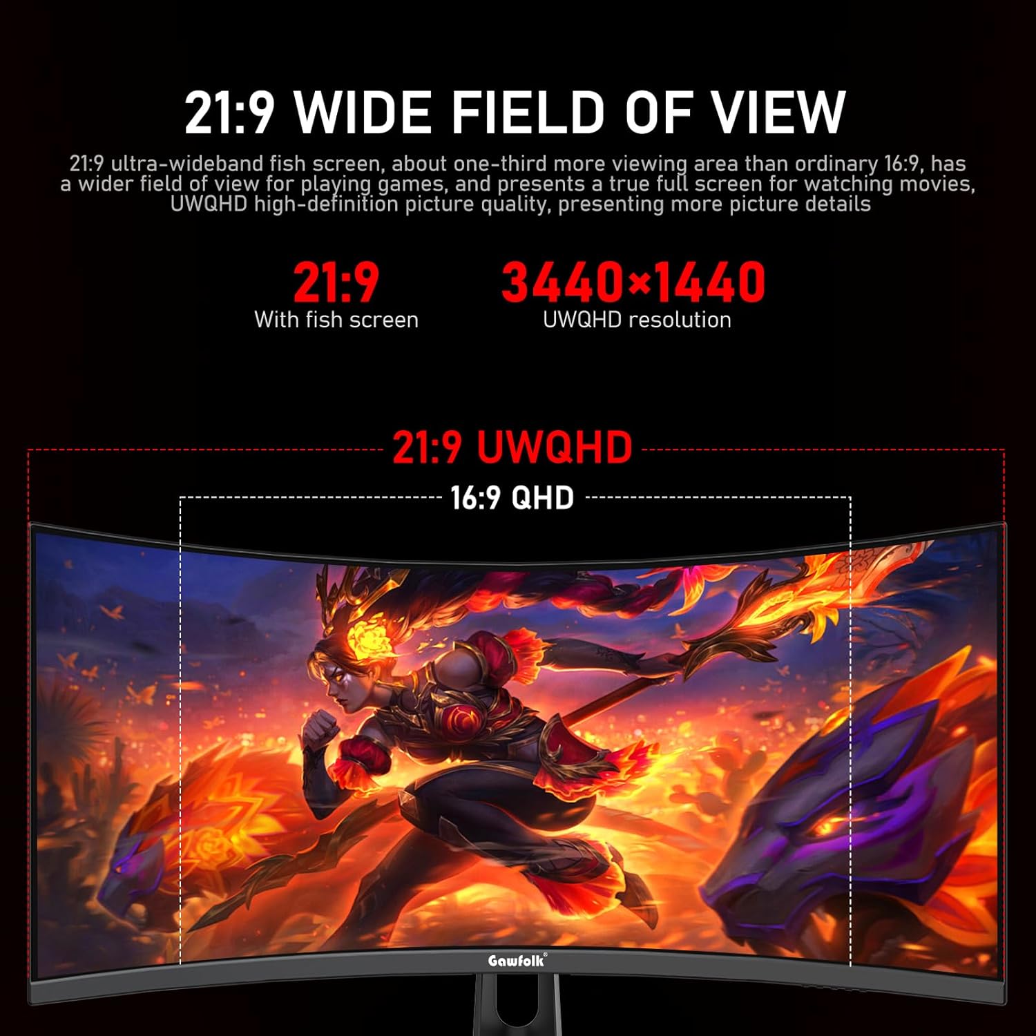 Gawfolk 34 Inch Ultrawide Curved Gaming Monitor overview