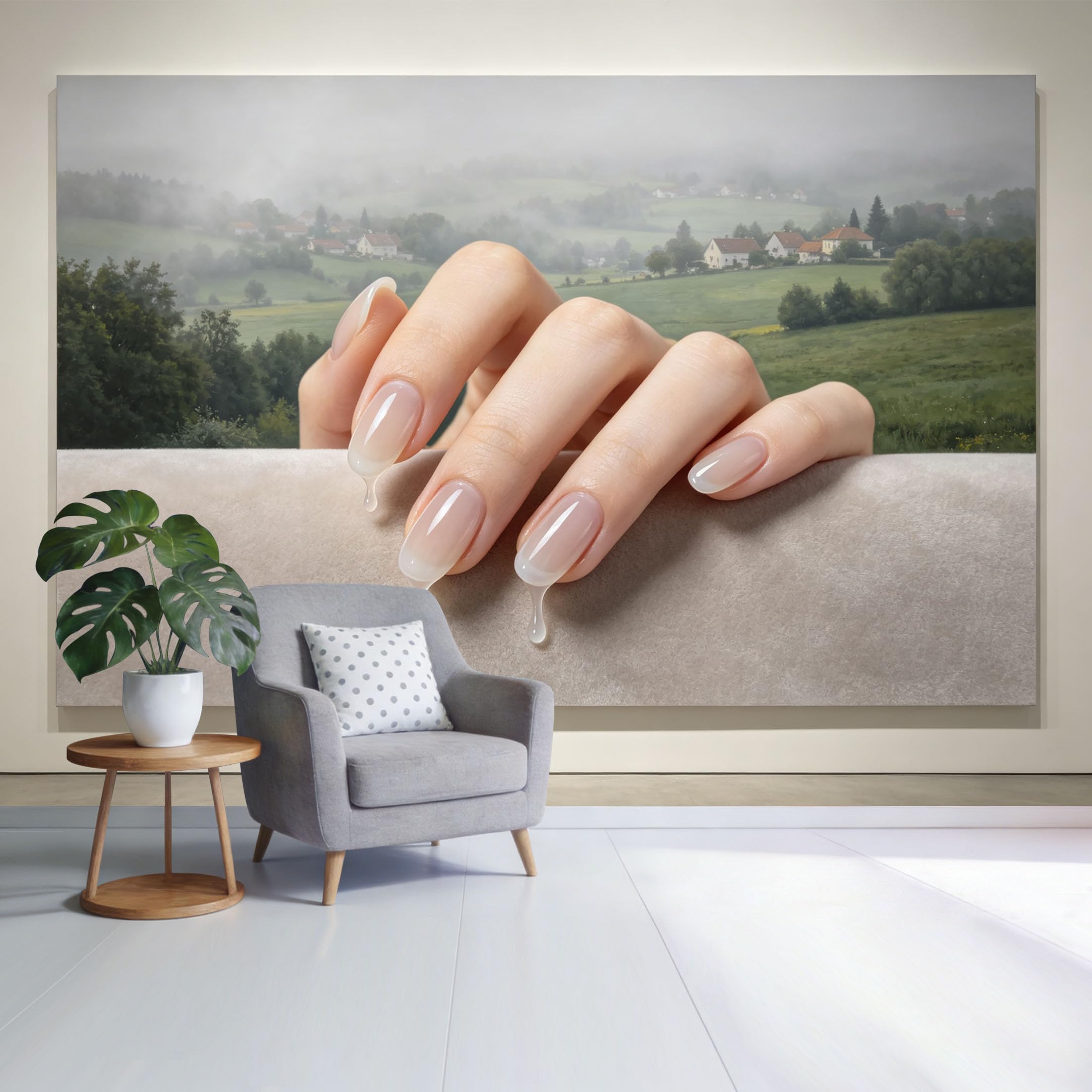 Custom Size Wall Mural Surreal Hand Landscape Misty Village 3D Trompe l’oeil Art SelfAdhesive Wall Fabric Removable Wallpaper for Home Office Decor