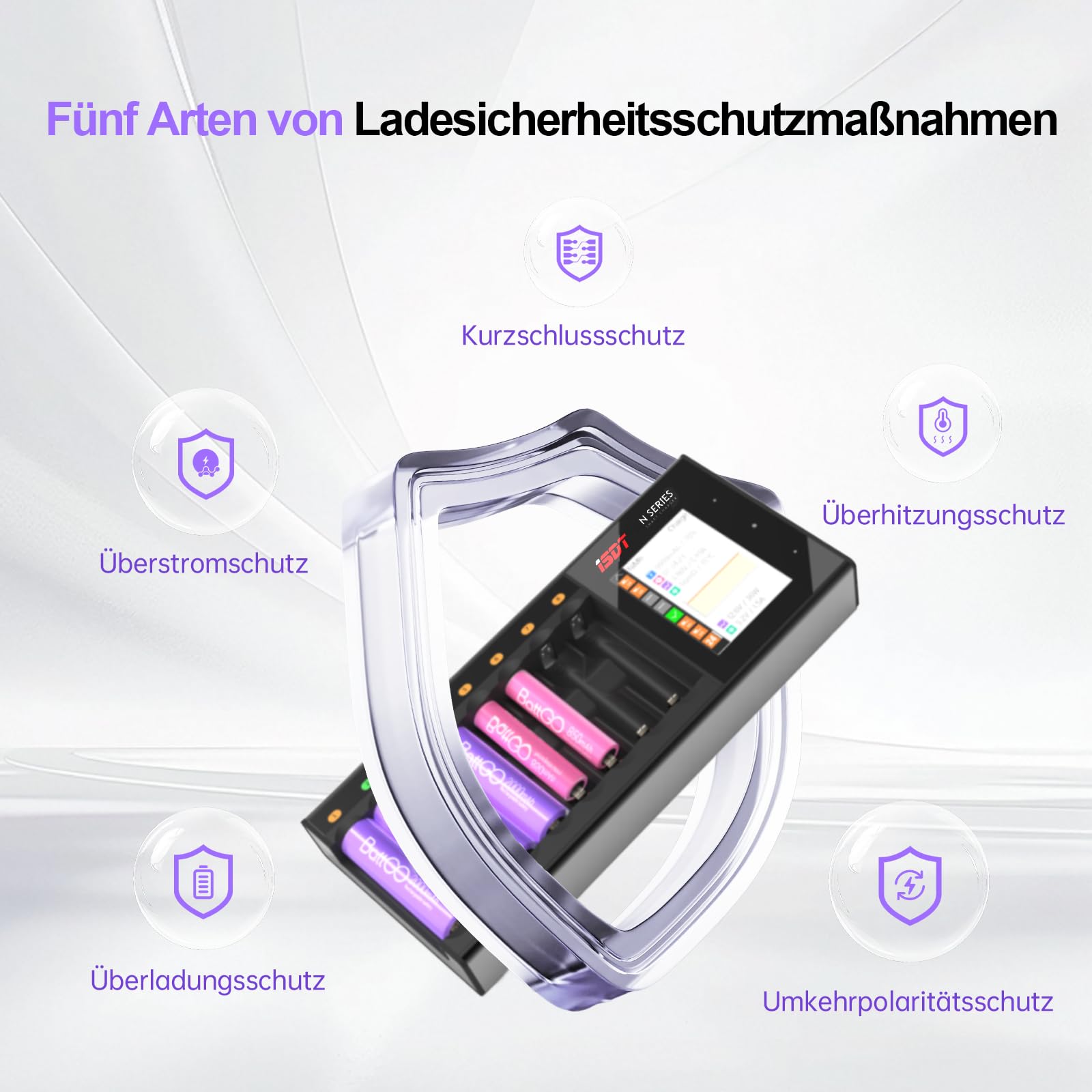 ISDT N8 AA/AAA 8-Steckplatz-Smart-Akkuladegerät mit Analyse-/Entladefunktion LCD-Anzeige NiMH NiCd NiZn LiIon LiHV Eneloop