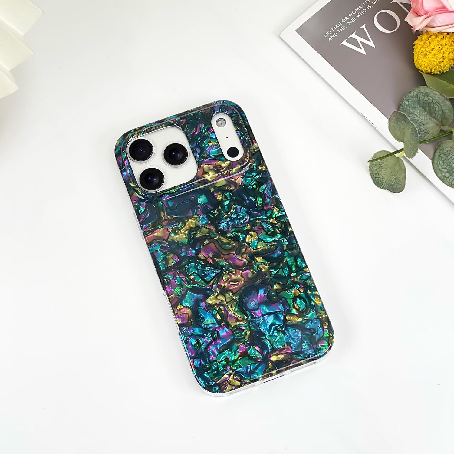 AIGOMARA Magnetic for iPhone 17 Pro Case, Compatible with Magsafe, Luxury Sparkle Opalescent Pearl for Women Girls, Glossy Glitter Shockproof Protective Phone Cover, Abalone
