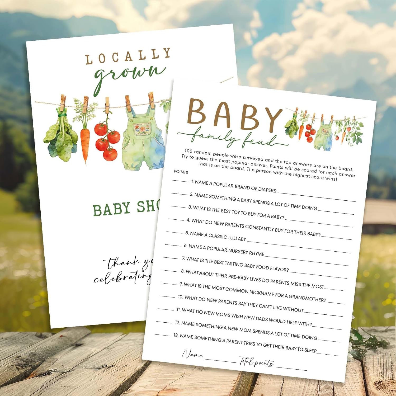 Locally Grown Bridal Shower Bingo Cards - Farmers Market Bridal Games for Shower - Ice Breaker Gender Reveal Party Decorations -A06