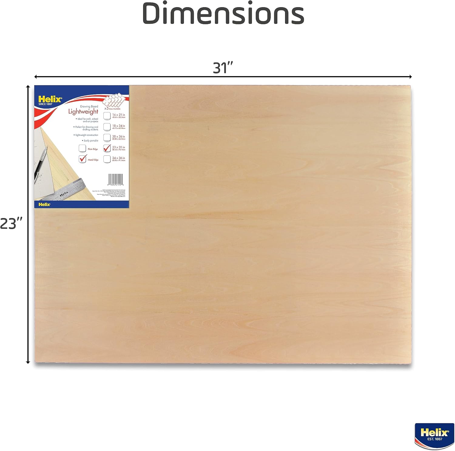 Maped - Helix Wooden Lightweight Drawing Board 23 x 31 Inch - Sketching Outdoors - Precision Metal Edge - Ensures Stability and Accuracy - Durable Basswood, Portable Design